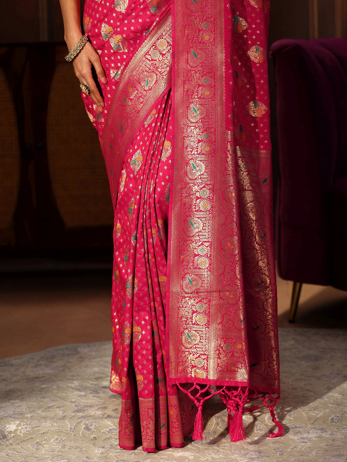 Anouk Rani Pink Banarasi Silk Blend Saree