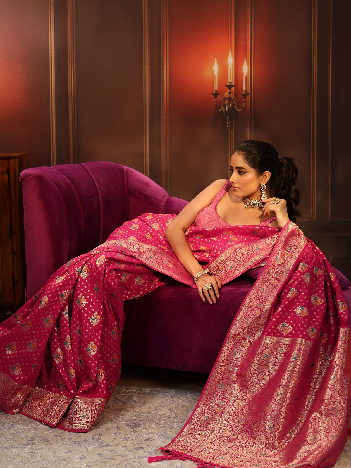 Anouk Rani Pink Banarasi Silk Blend Saree
