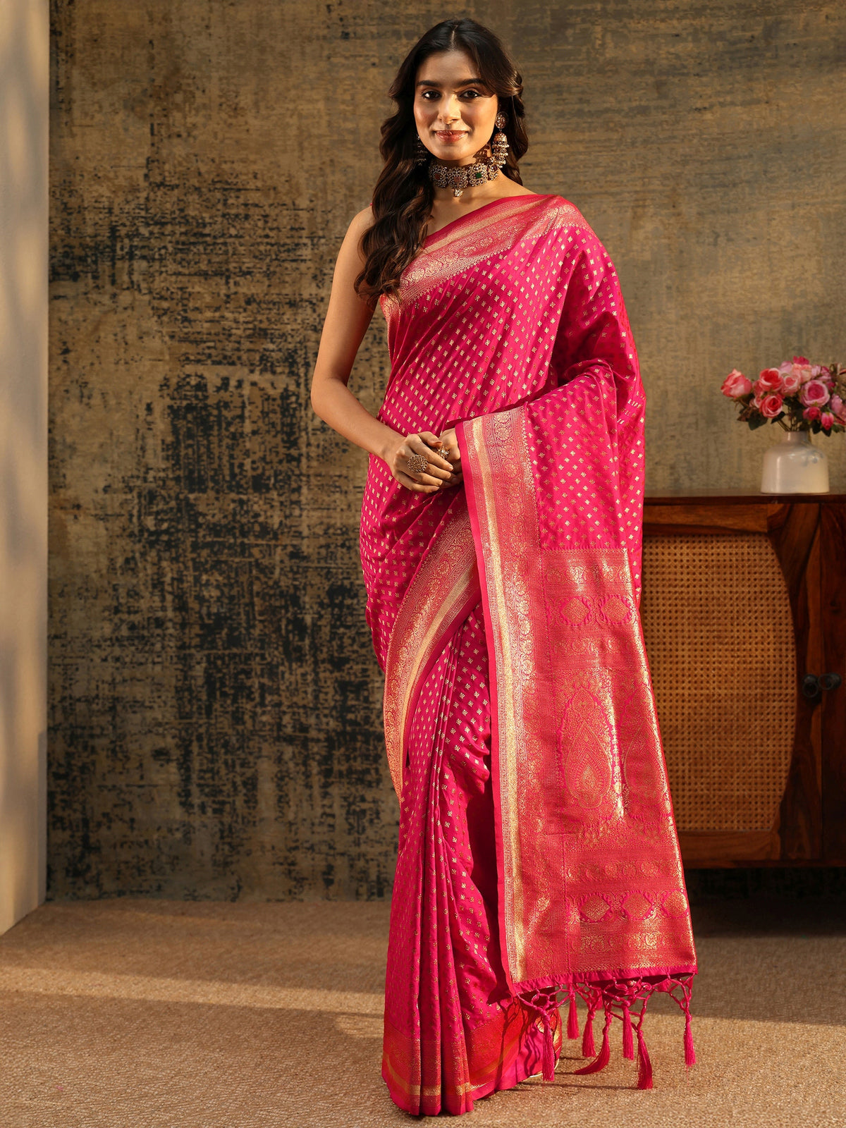 Anouk Rani Pink Banarasi Silk Blend Saree