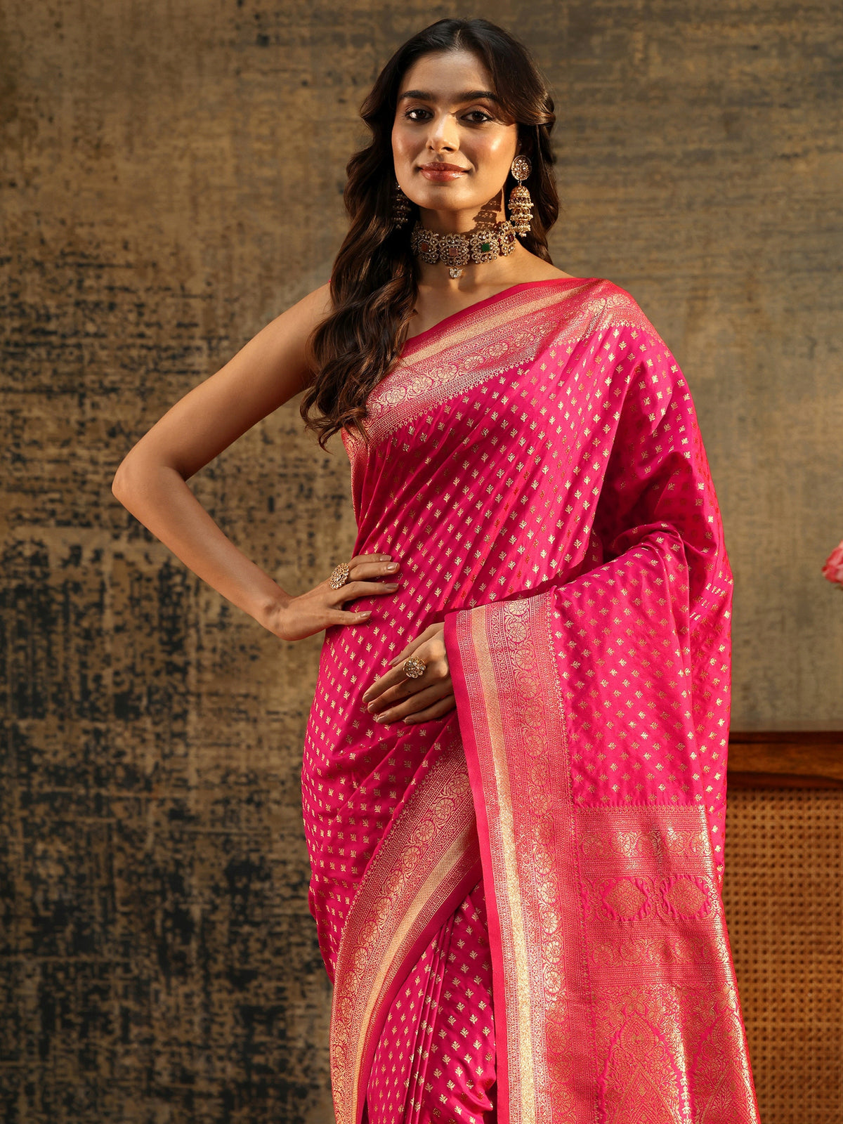 Anouk Rani Pink Banarasi Silk Blend Saree