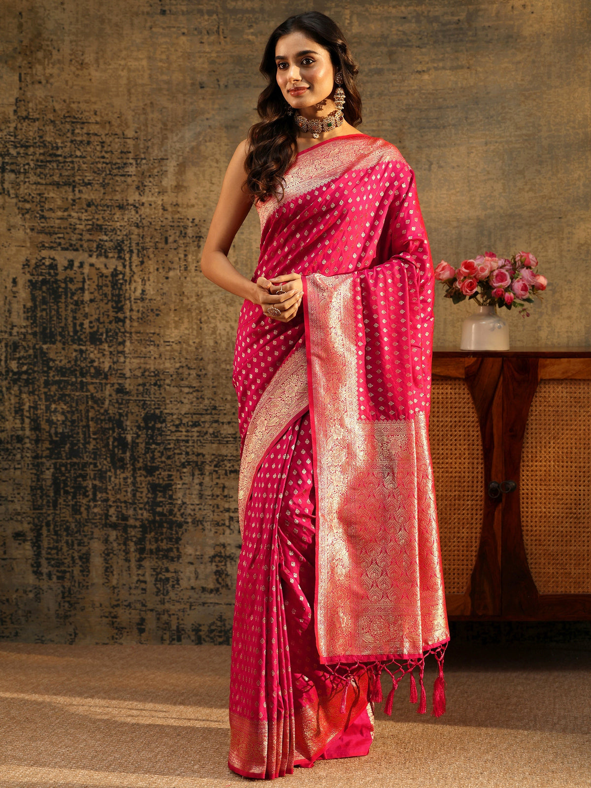 Anouk Rani Pink Banarasi Silk Blend Saree