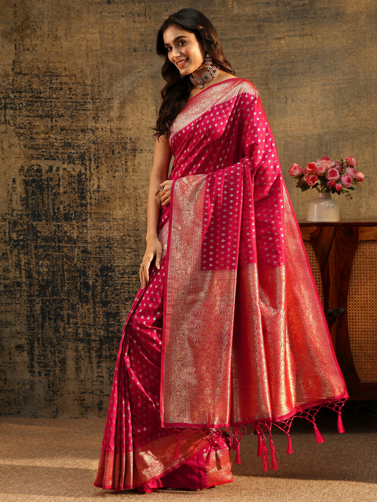 Anouk Rani Pink Banarasi Silk Blend Saree