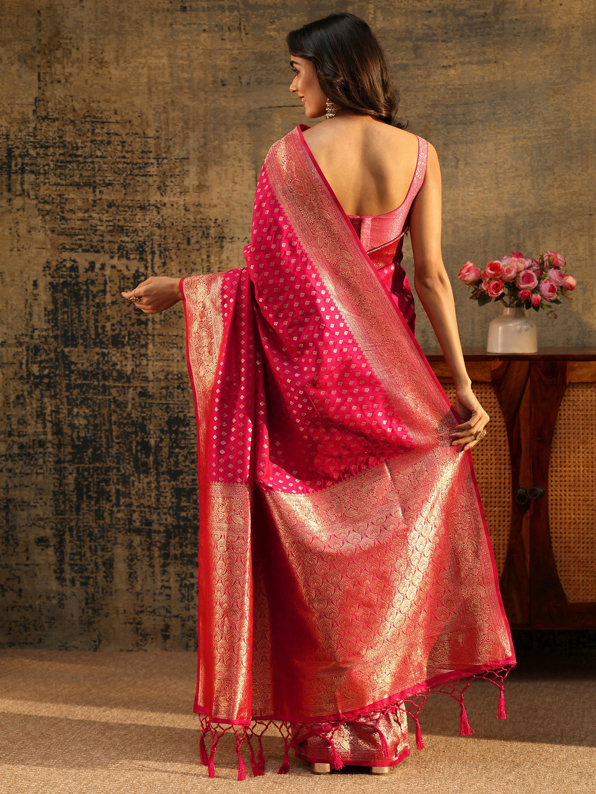 Anouk Rani Pink Banarasi Silk Blend Saree
