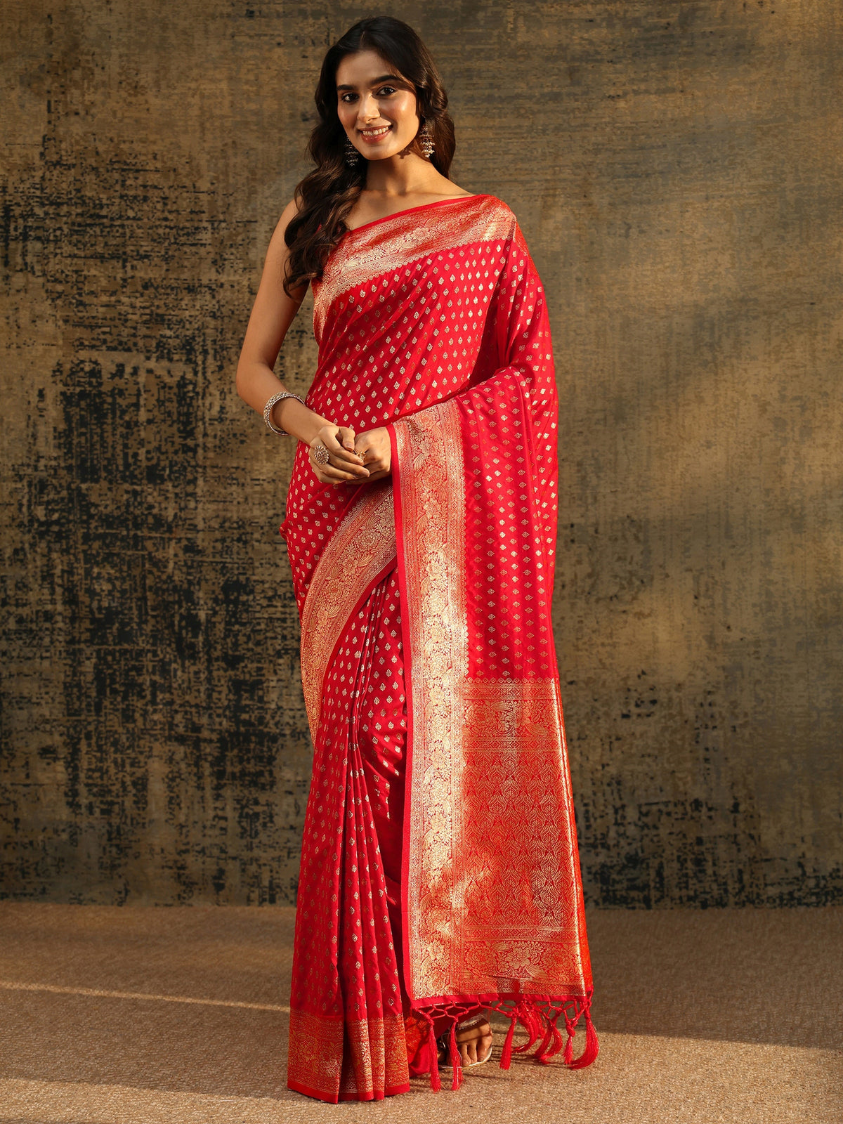 Anouk Vermilion Red Banarasi Silk Blend Saree