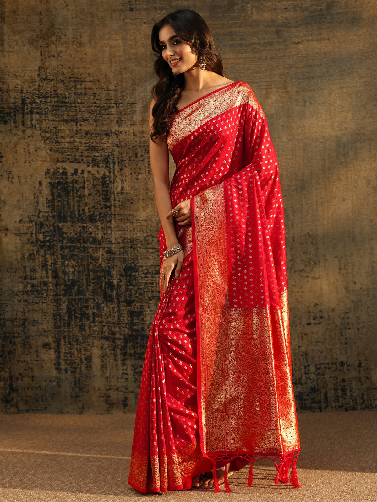 Anouk Vermilion Red Banarasi Silk Blend Saree