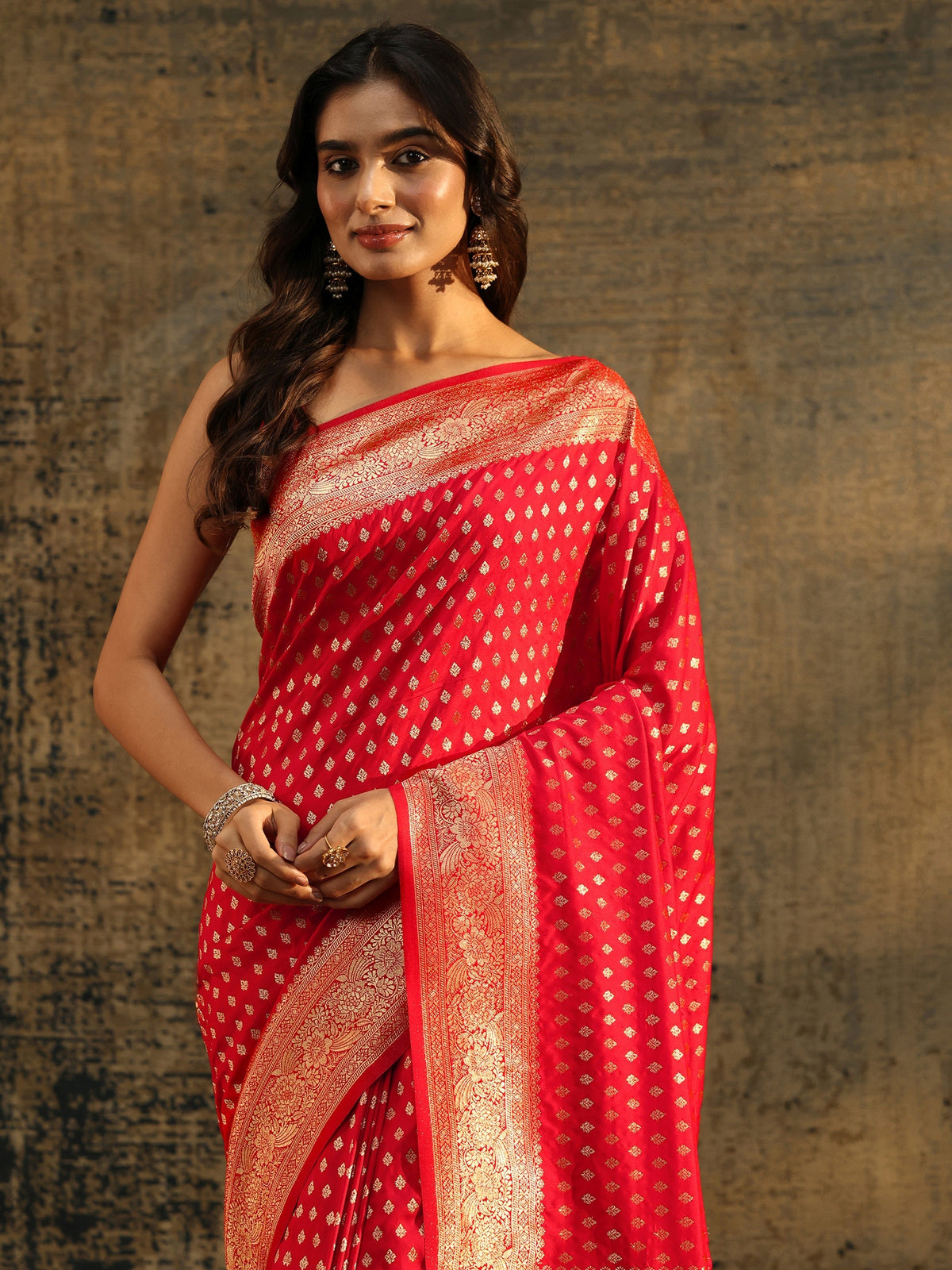 Anouk Vermilion Red Banarasi Silk Blend Saree