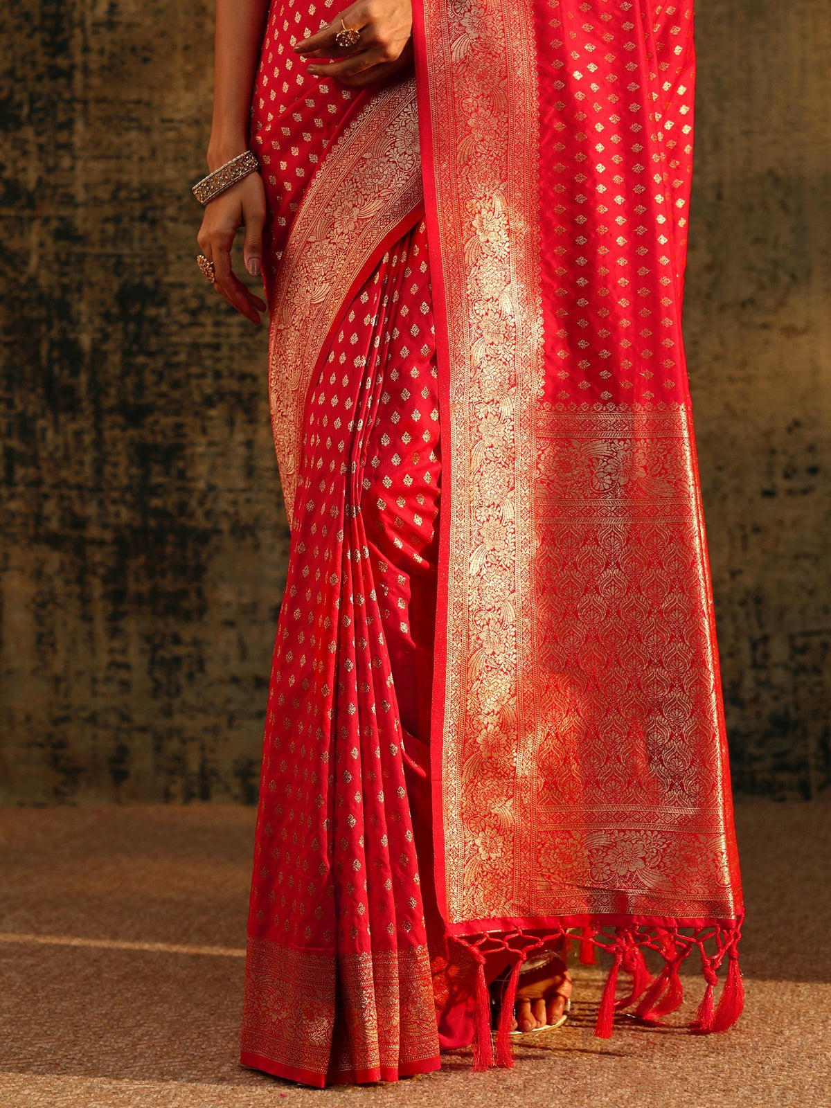 Anouk Vermilion Red Banarasi Silk Blend Saree