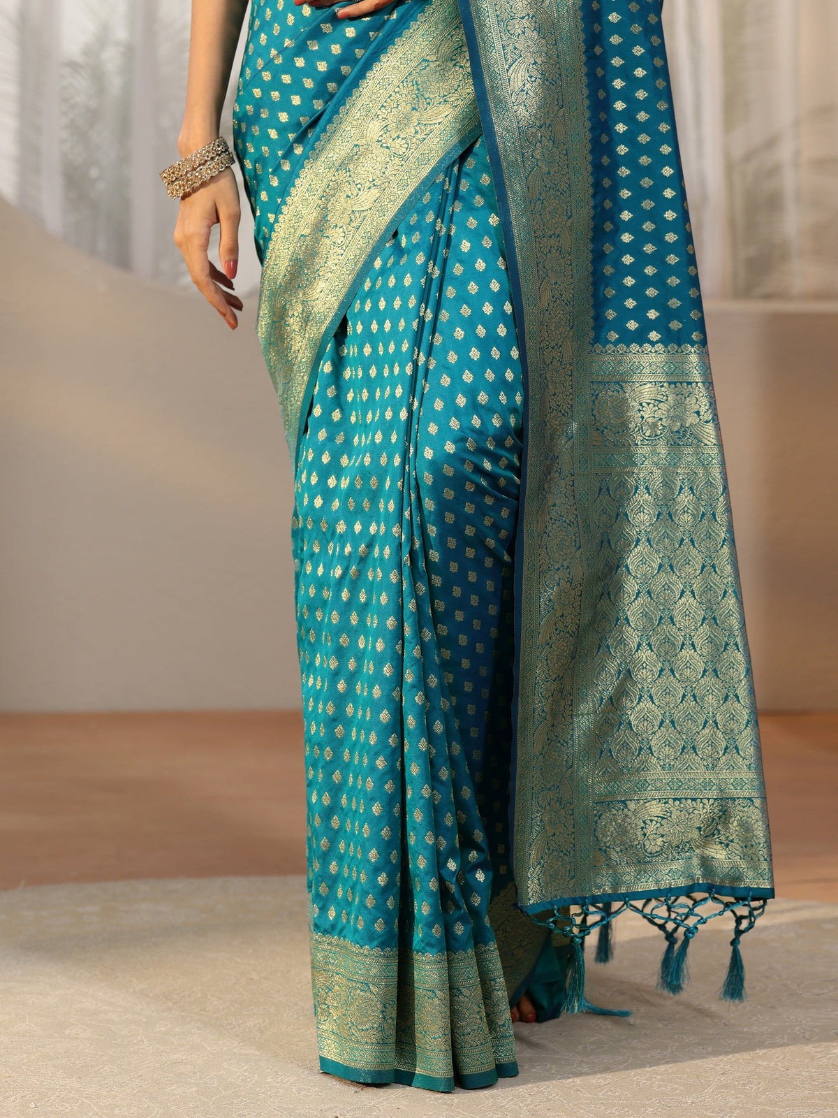 Anouk Teal Blue Banarasi Silk Blend Saree