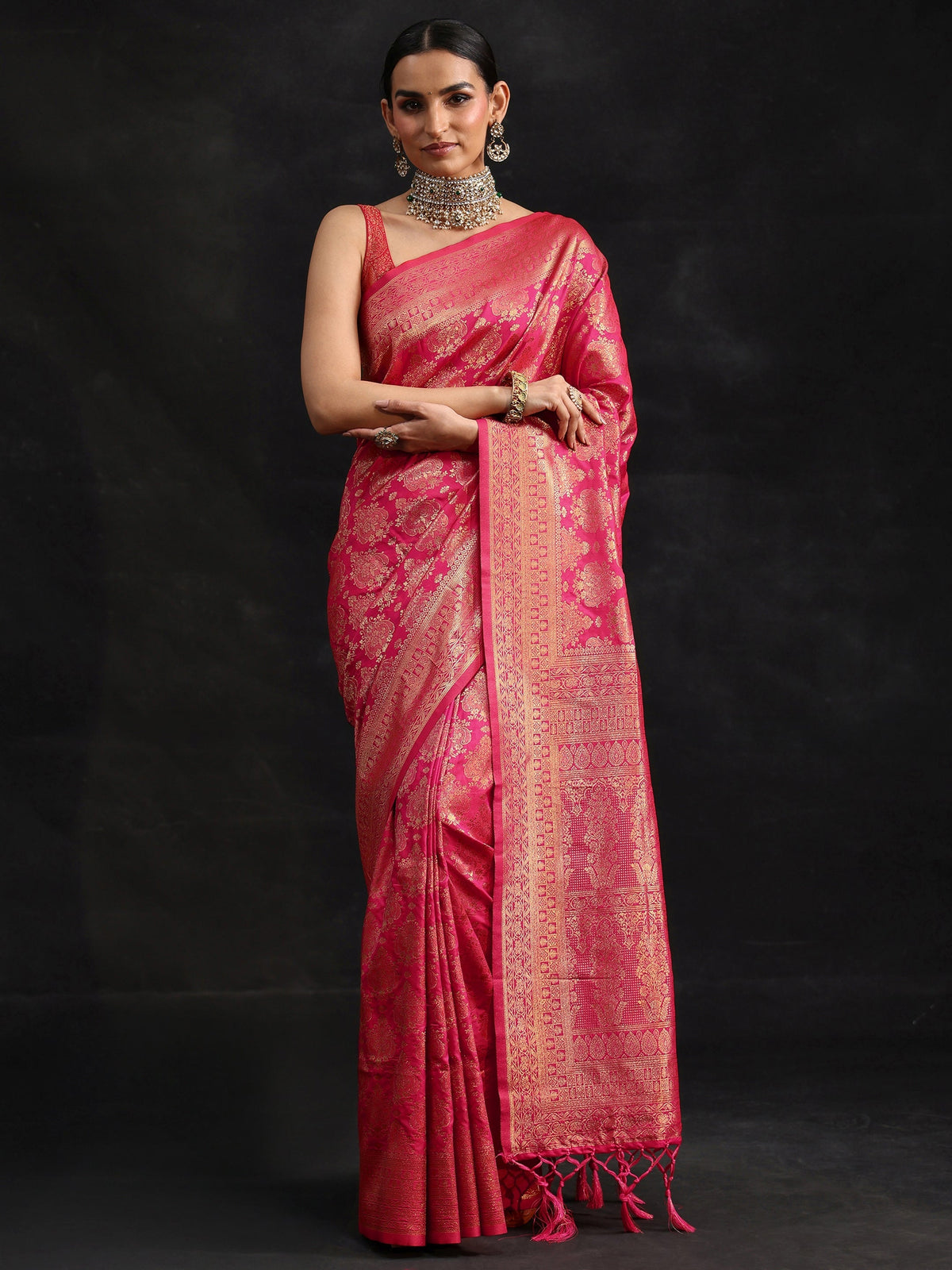 Anouk Rani Pink Banarasi Silk Blend Saree