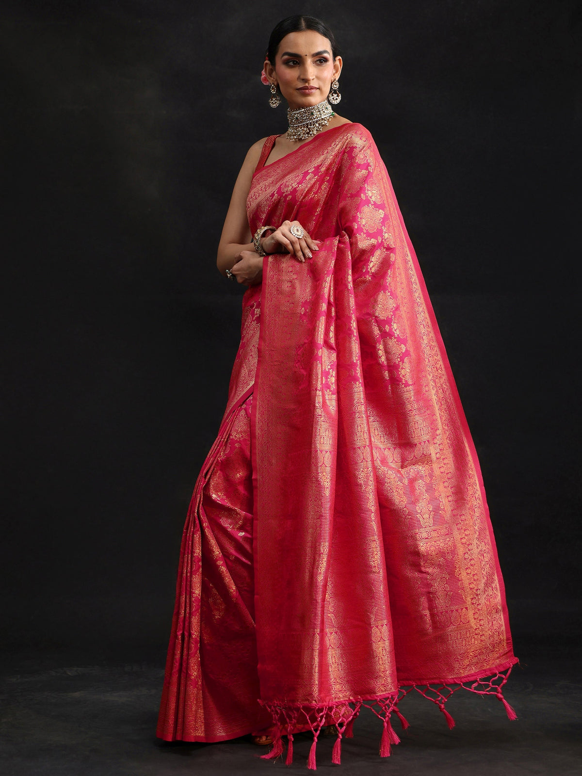 Anouk Rani Pink Banarasi Silk Blend Saree