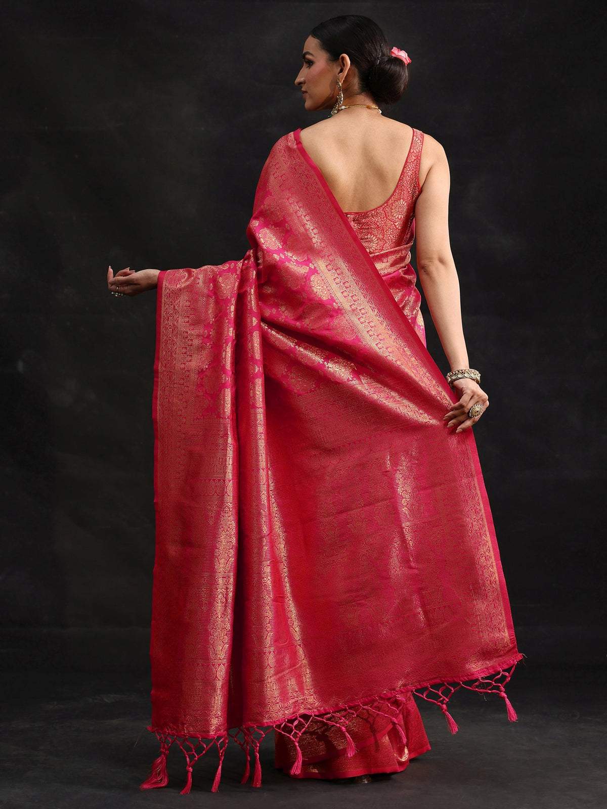 Anouk Rani Pink Banarasi Silk Blend Saree