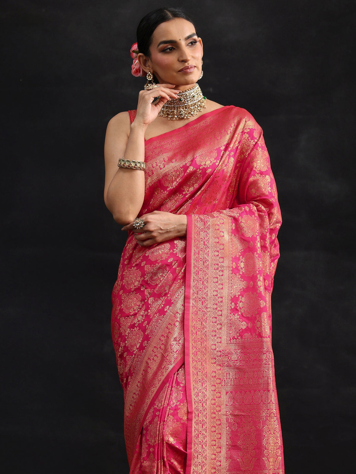 Anouk Rani Pink Banarasi Silk Blend Saree