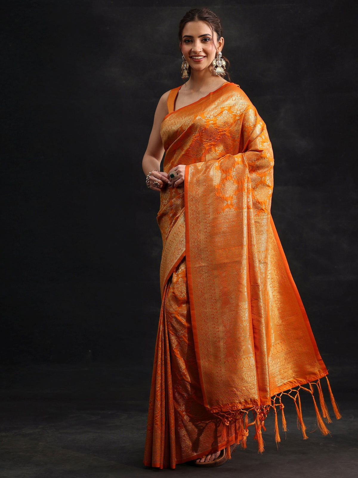 Anouk Orange Banarasi Silk Blend Saree