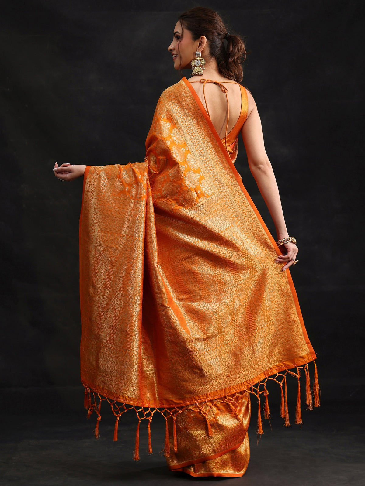 Anouk Orange Banarasi Silk Blend Saree