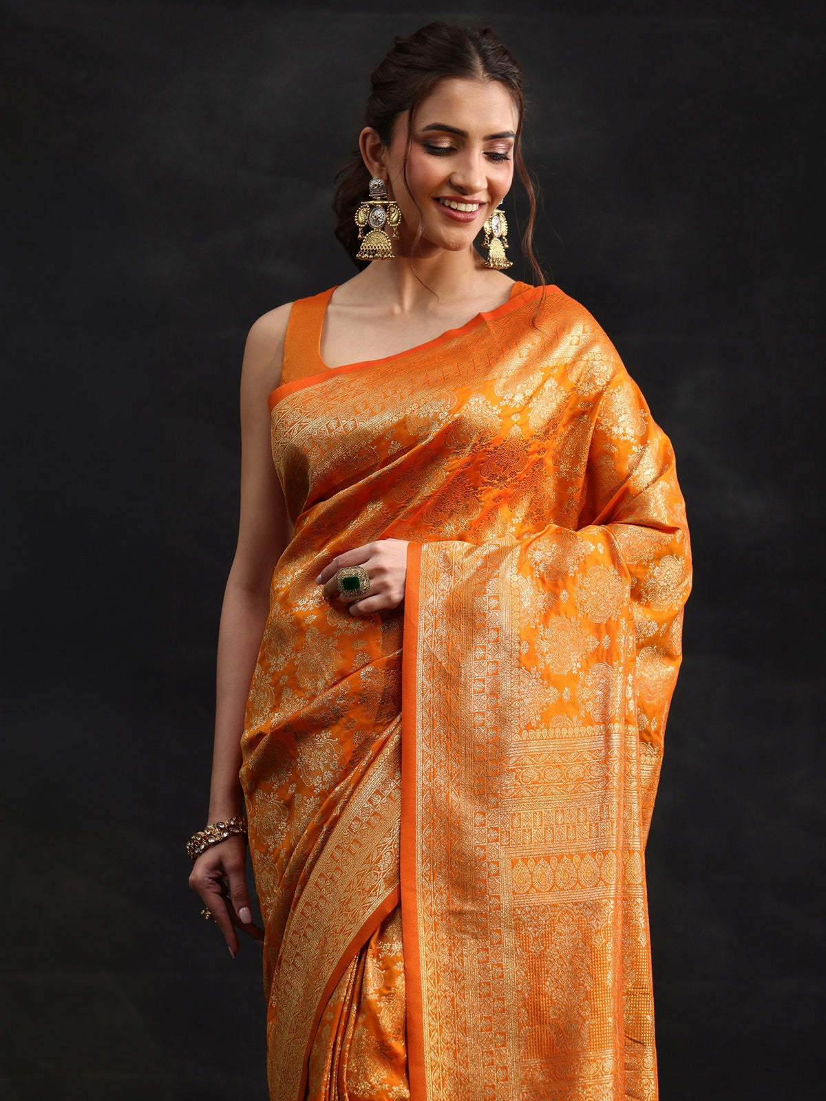 Anouk Orange Banarasi Silk Blend Saree