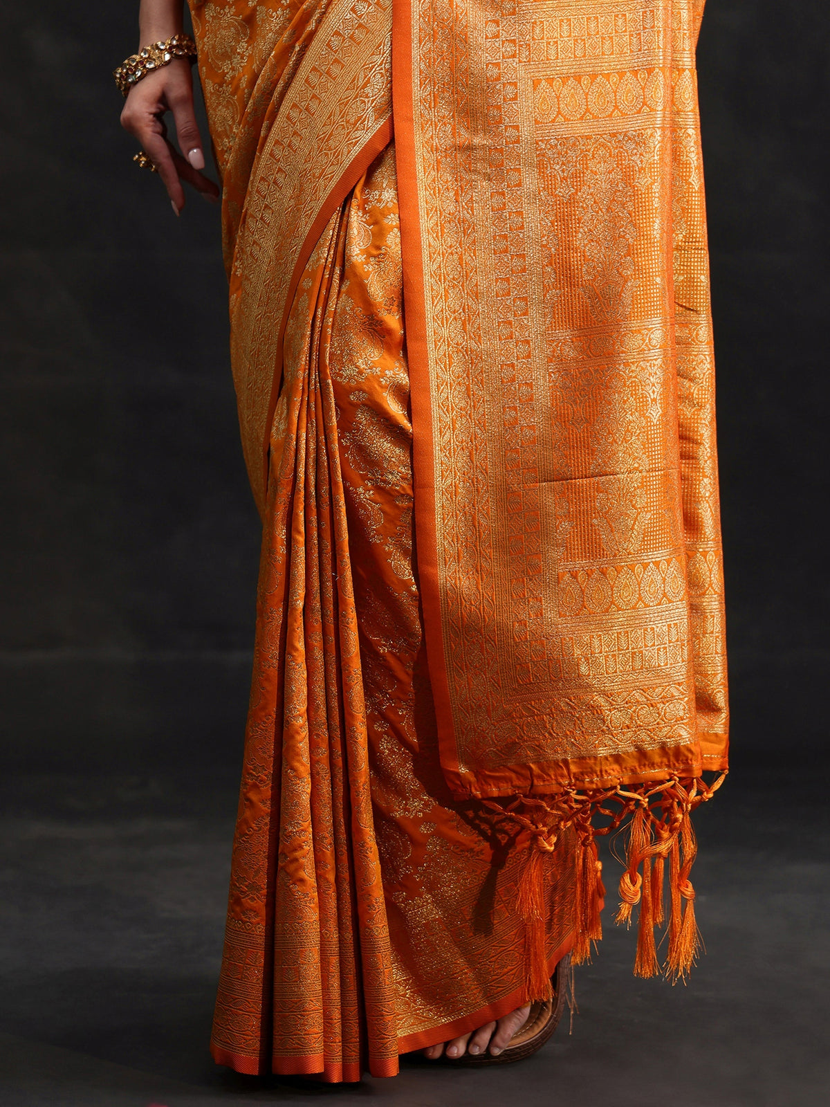 Anouk Orange Banarasi Silk Blend Saree