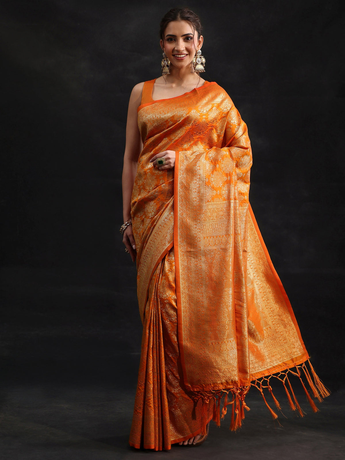 Anouk Orange Banarasi Silk Blend Saree