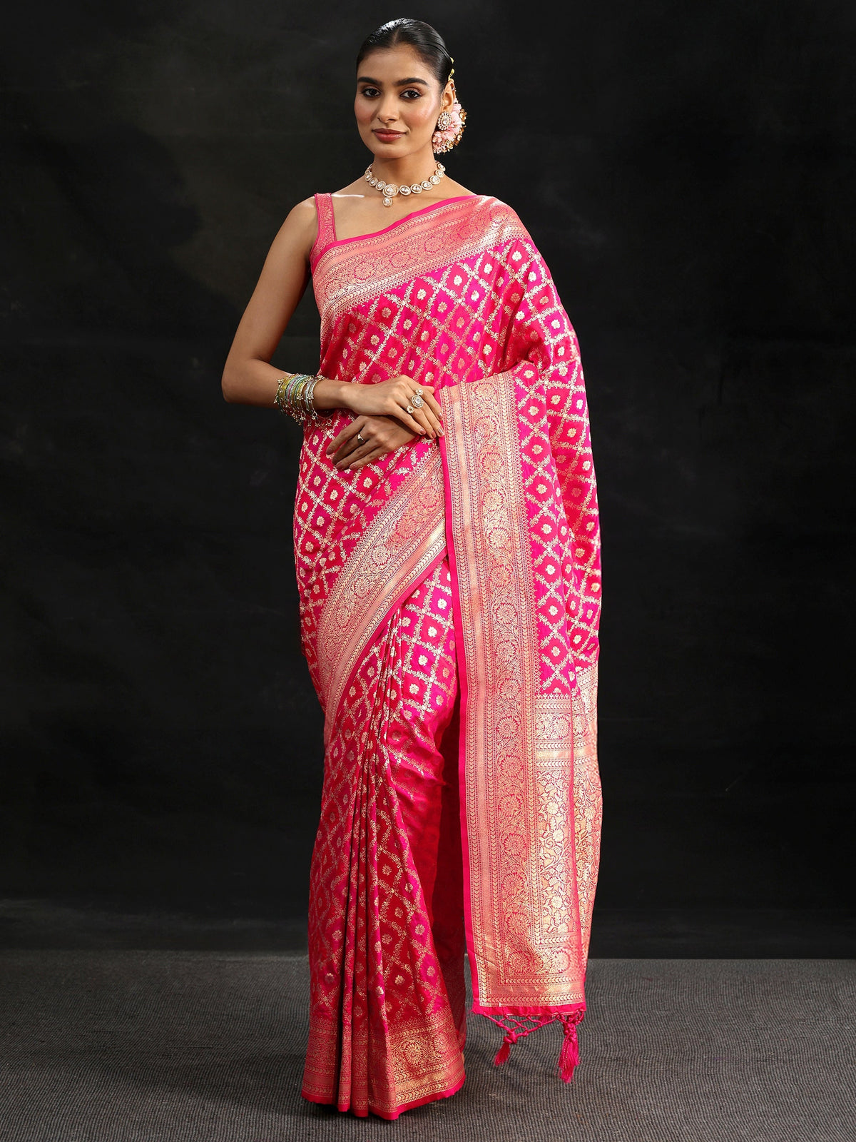 Anouk Rani Pink Banarasi Silk Blend Saree