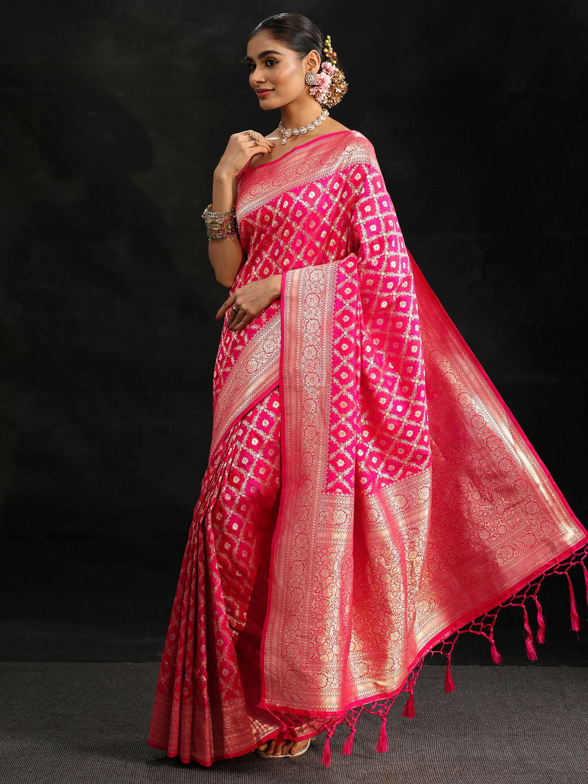 Anouk Rani Pink Banarasi Silk Blend Saree