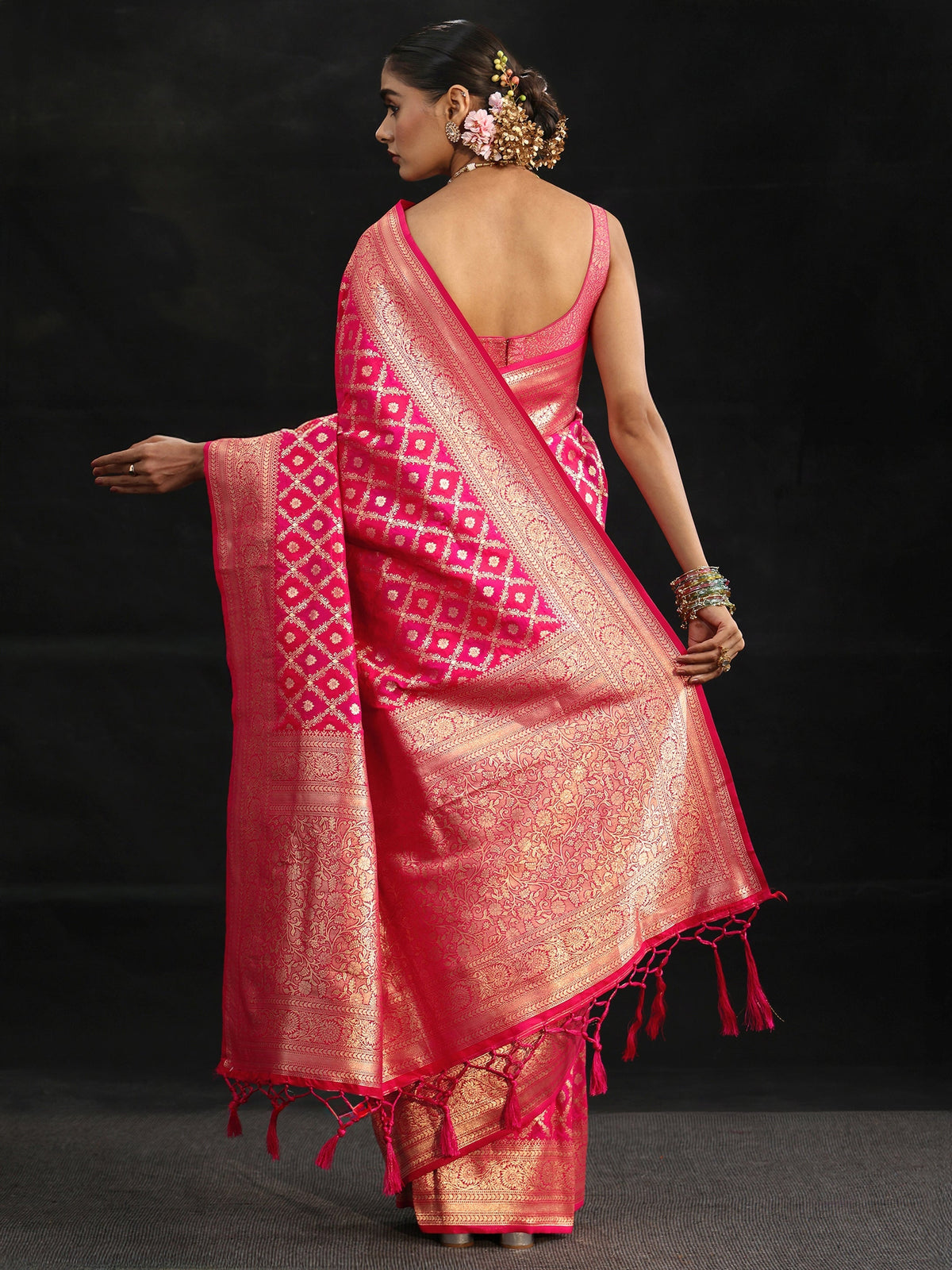 Anouk Rani Pink Banarasi Silk Blend Saree