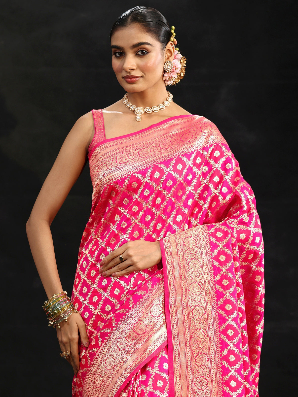 Anouk Rani Pink Banarasi Silk Blend Saree