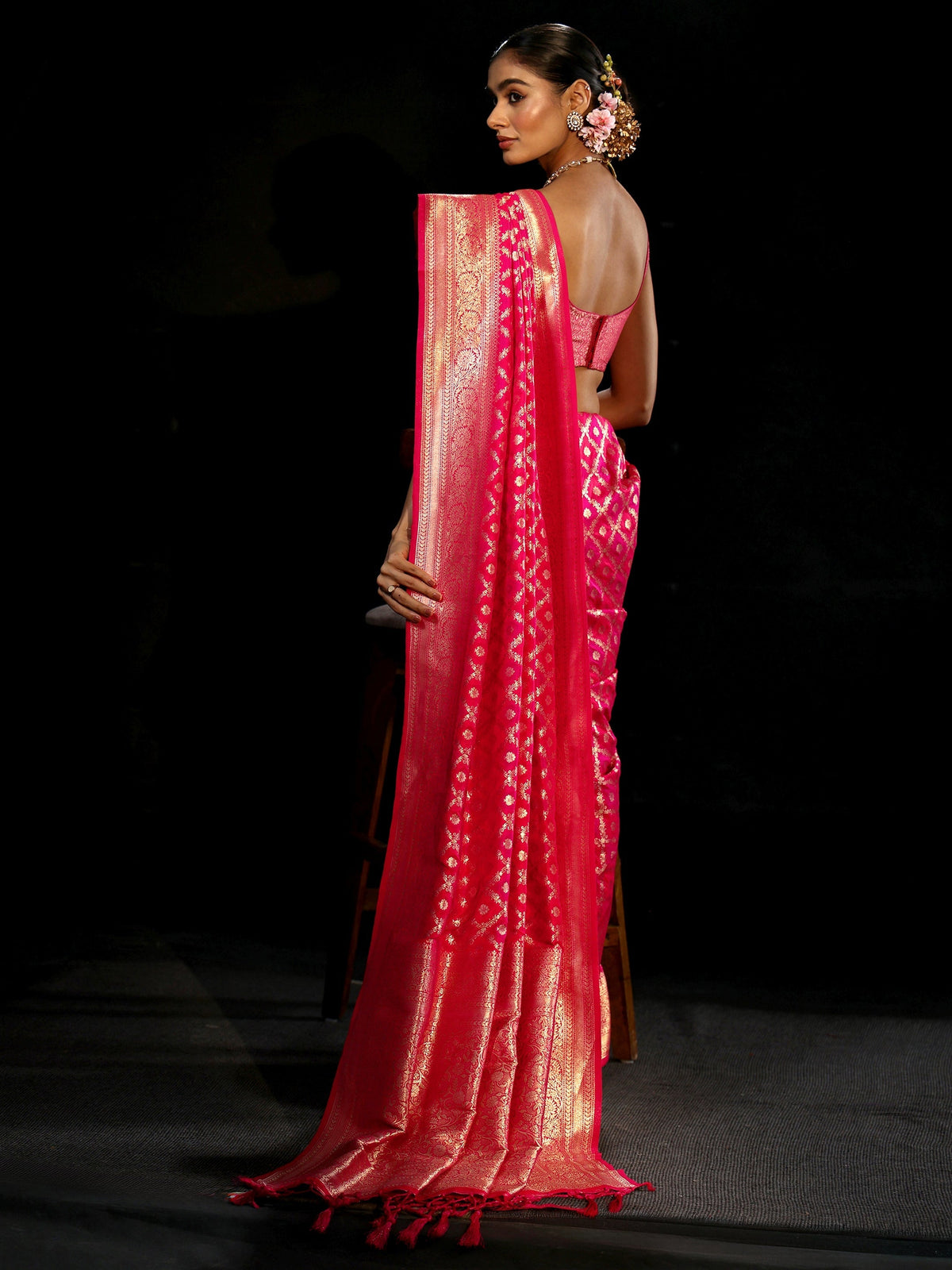 Anouk Rani Pink Banarasi Silk Blend Saree