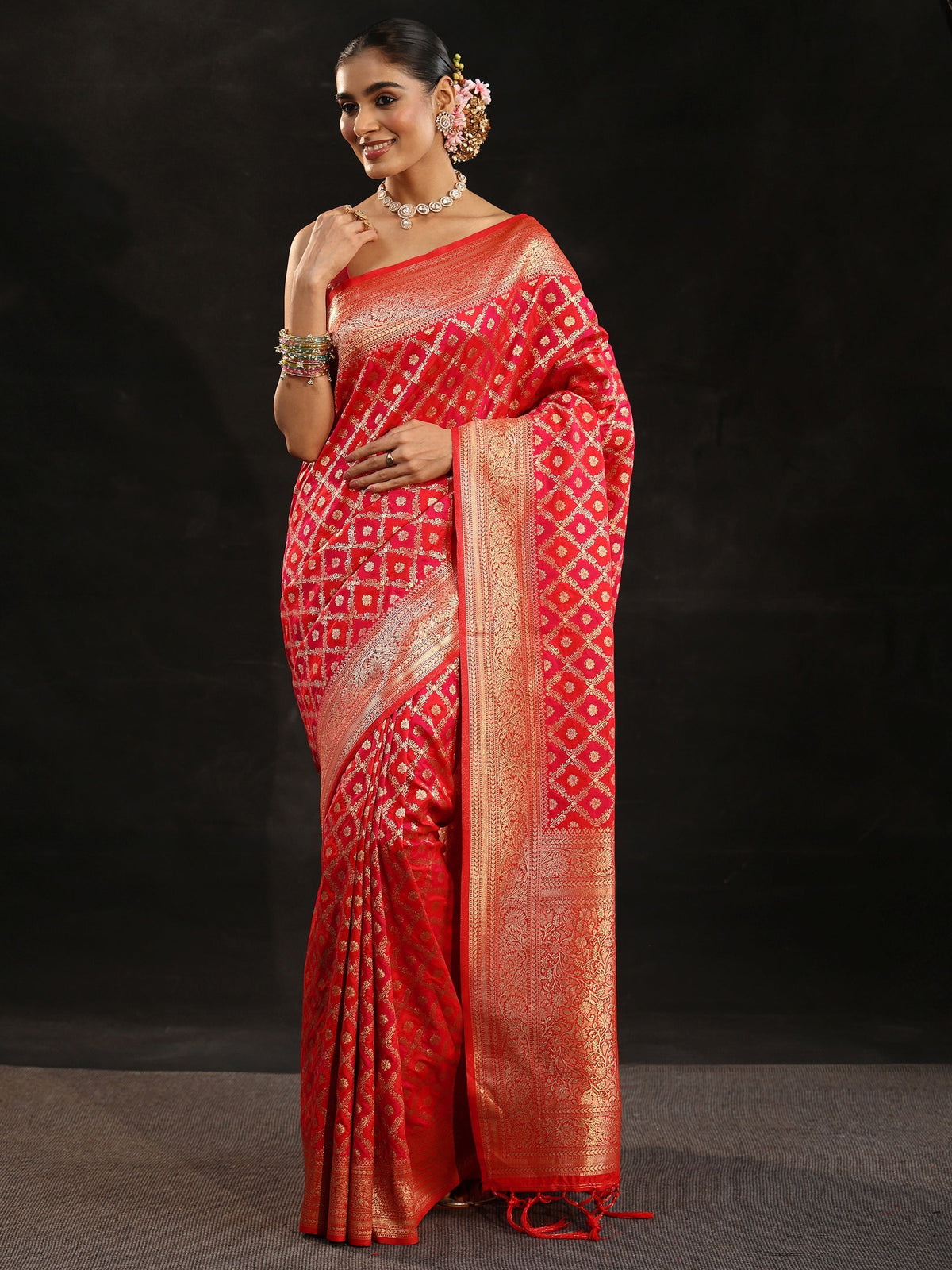 Anouk Vermilion Red Banarasi Silk Blend Saree