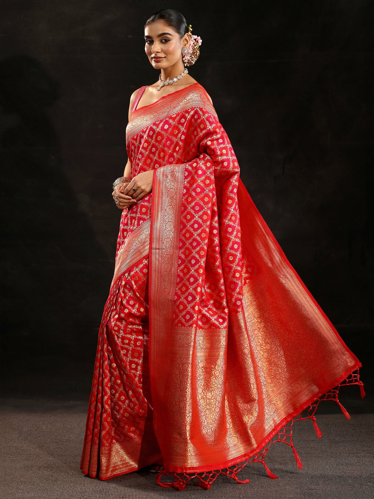Anouk Vermilion Red Banarasi Silk Blend Saree