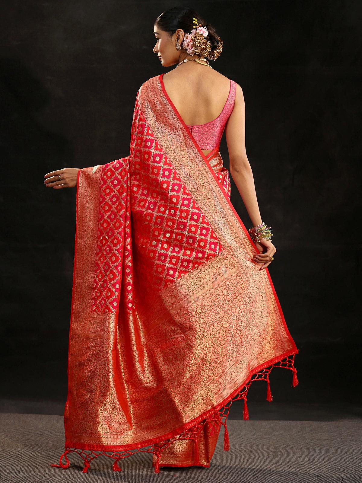Anouk Vermilion Red Banarasi Silk Blend Saree
