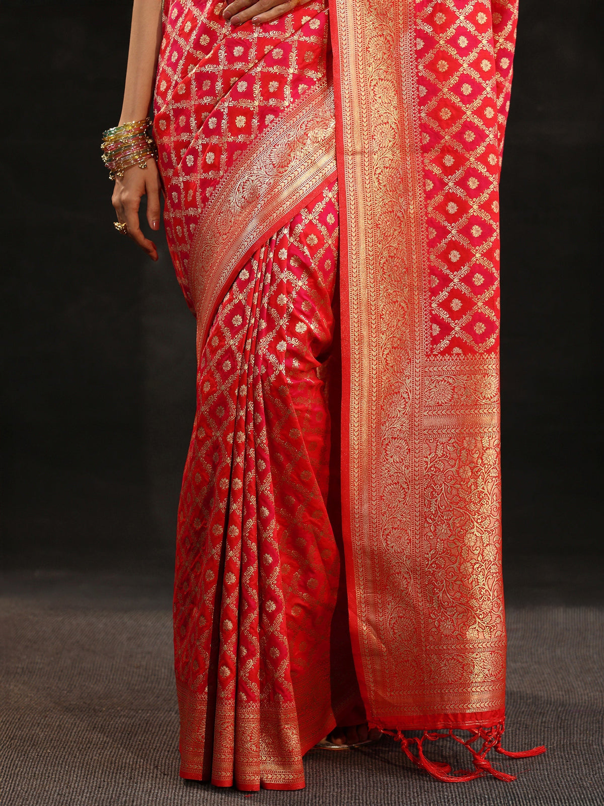Anouk Vermilion Red Banarasi Silk Blend Saree