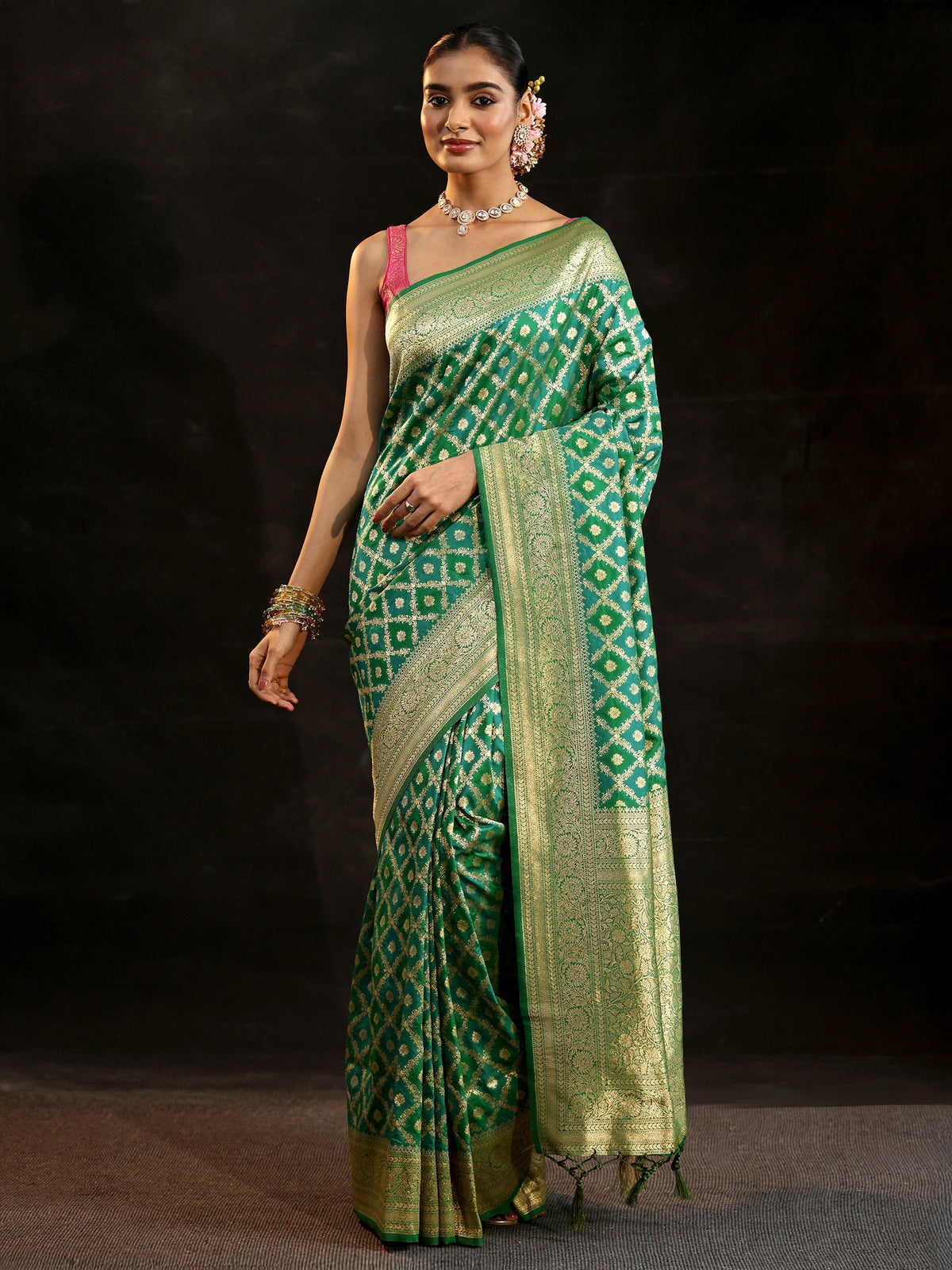 Anouk Sea Green Banarasi Silk Blend Saree