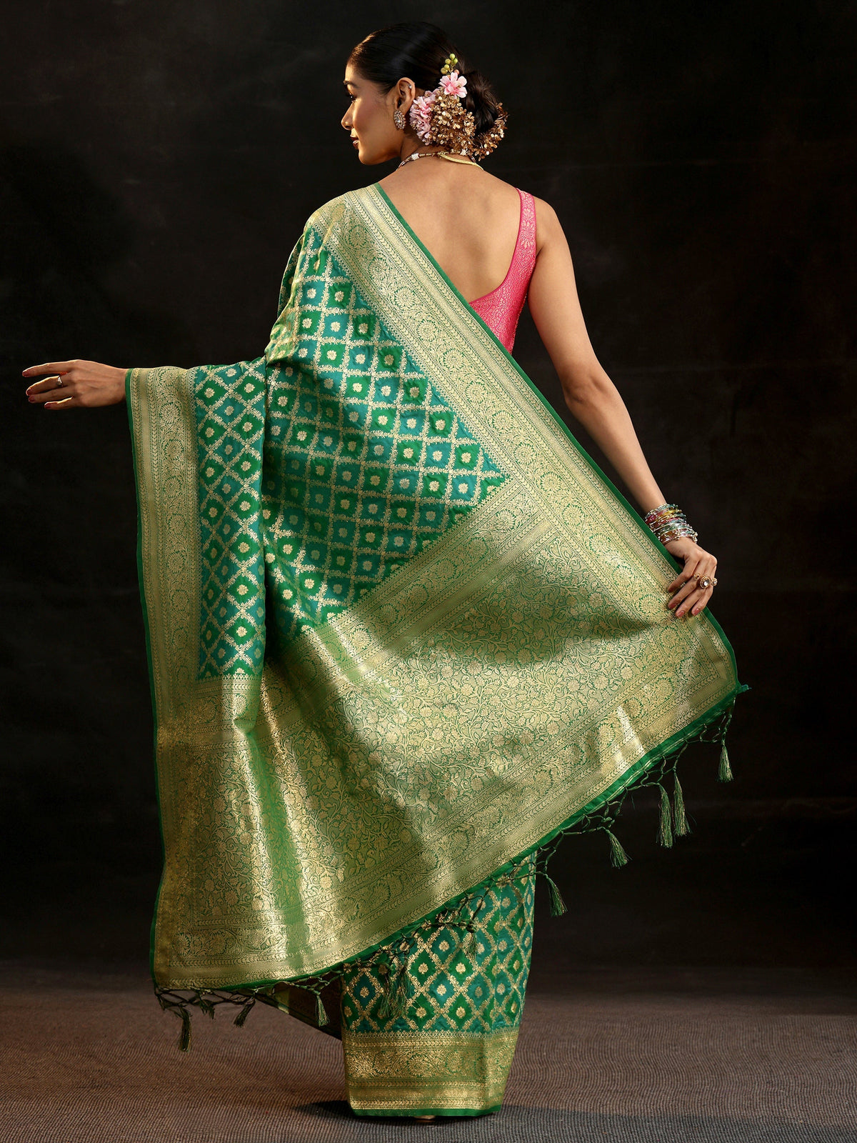 Anouk Sea Green Banarasi Silk Blend Saree