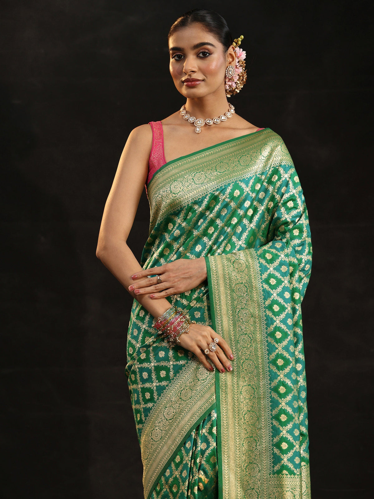 Anouk Sea Green Banarasi Silk Blend Saree