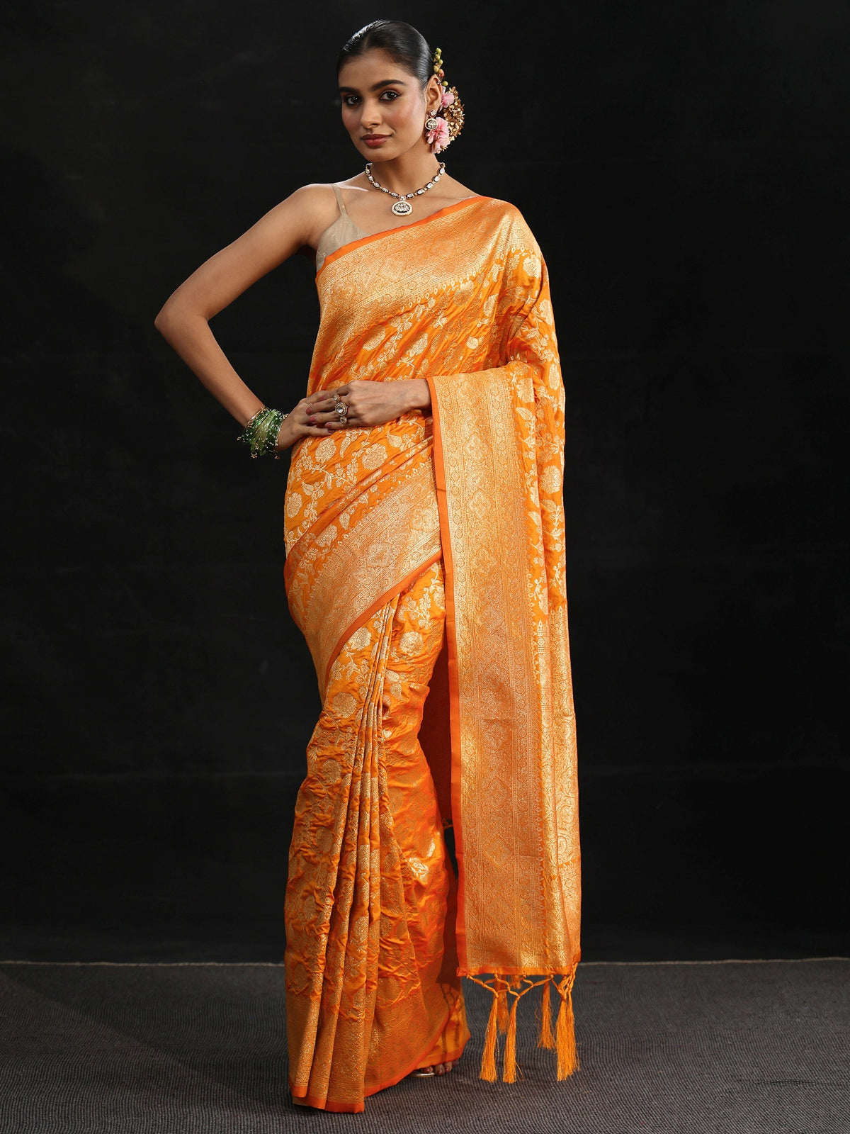 Anouk Orange Banarasi Silk Blend Saree