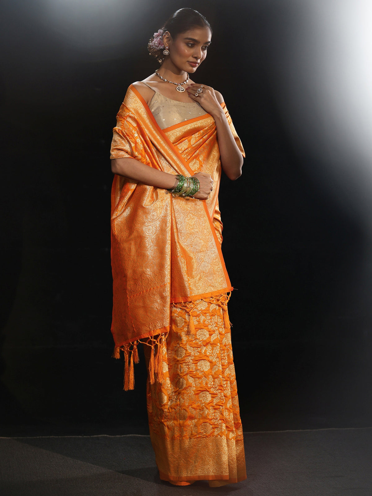Anouk Orange Banarasi Silk Blend Saree