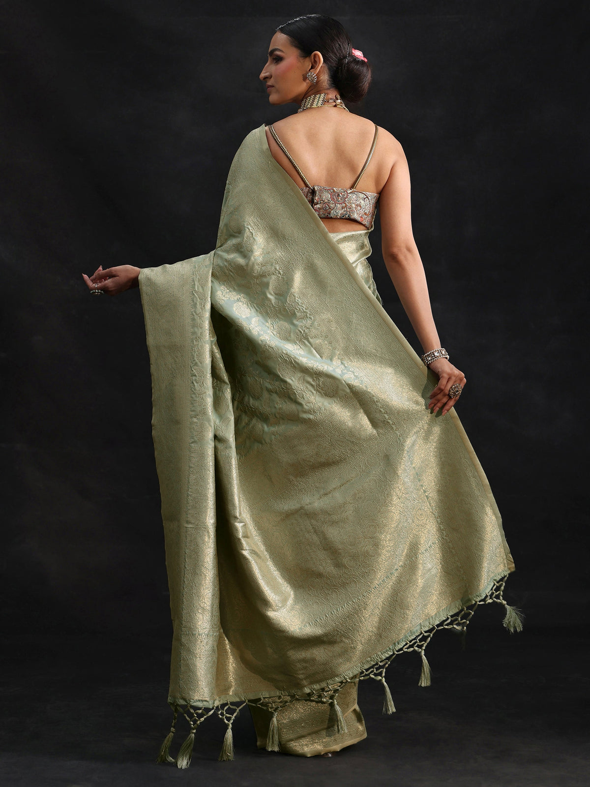 Anouk Mint Green Banarasi Silk Blend Saree