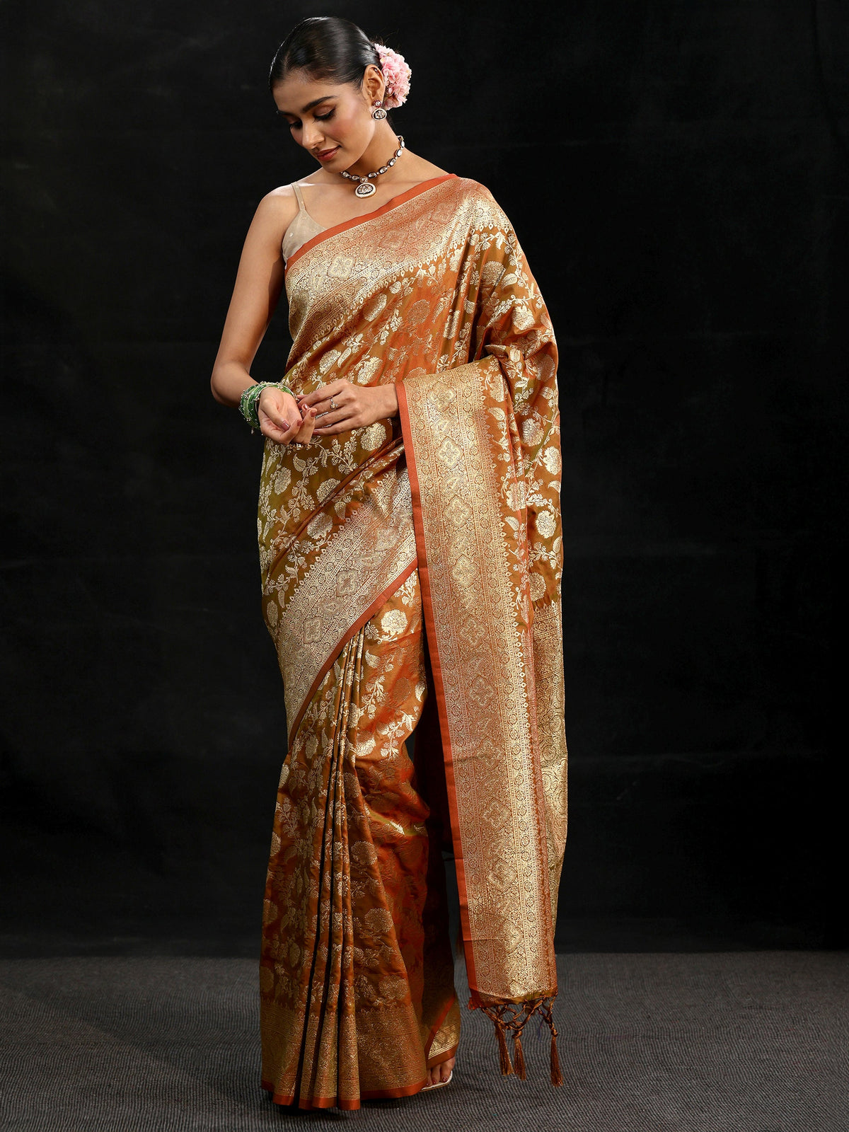 Anouk Rust Brown Banarasi Silk Blend Saree