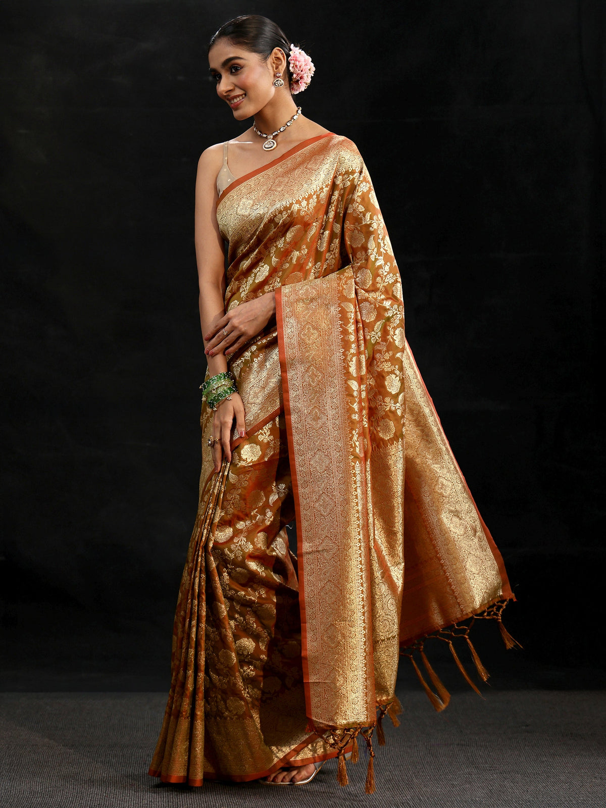 Anouk Rust Brown Banarasi Silk Blend Saree