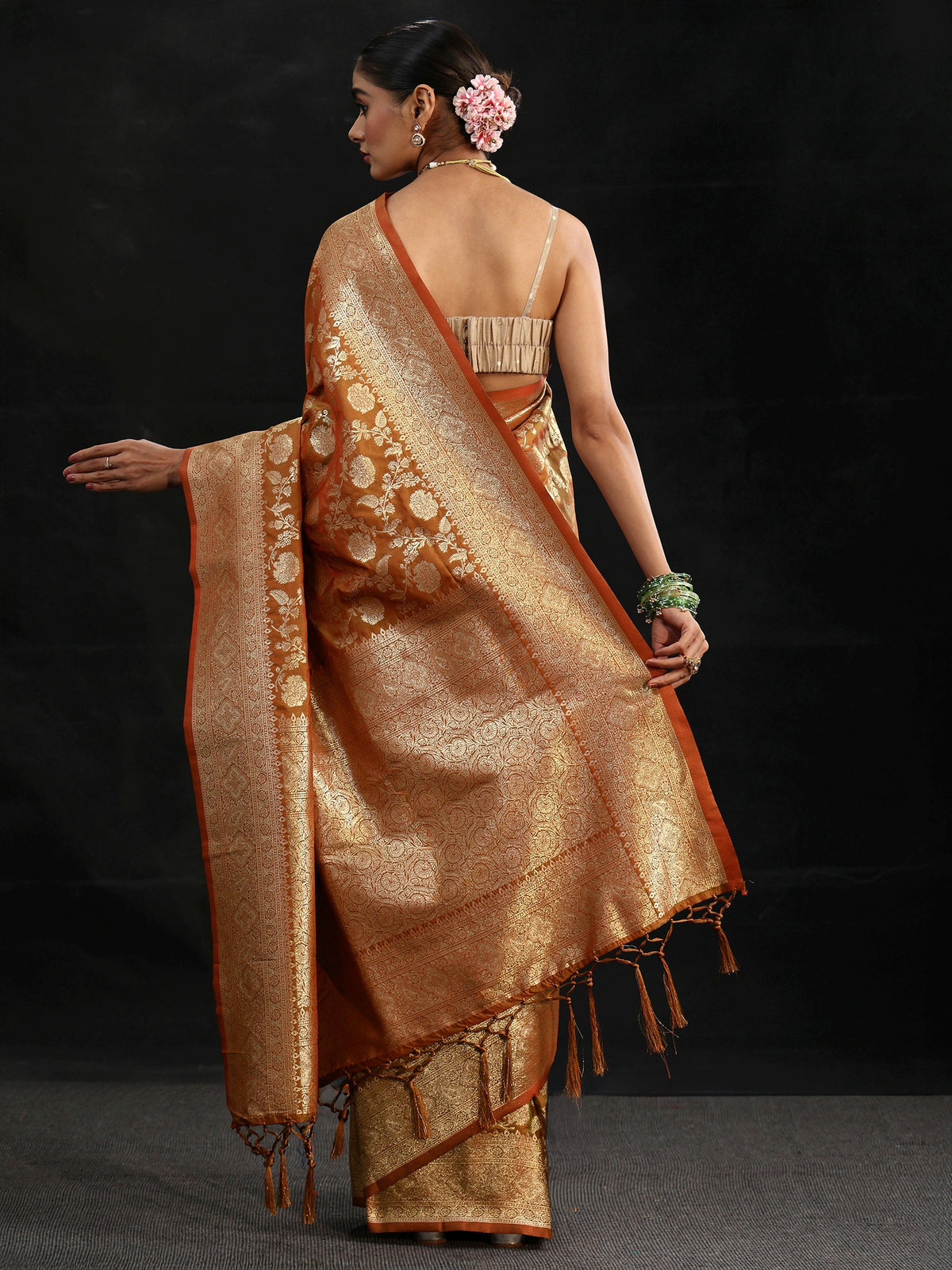 Anouk Rust Brown Banarasi Silk Blend Saree
