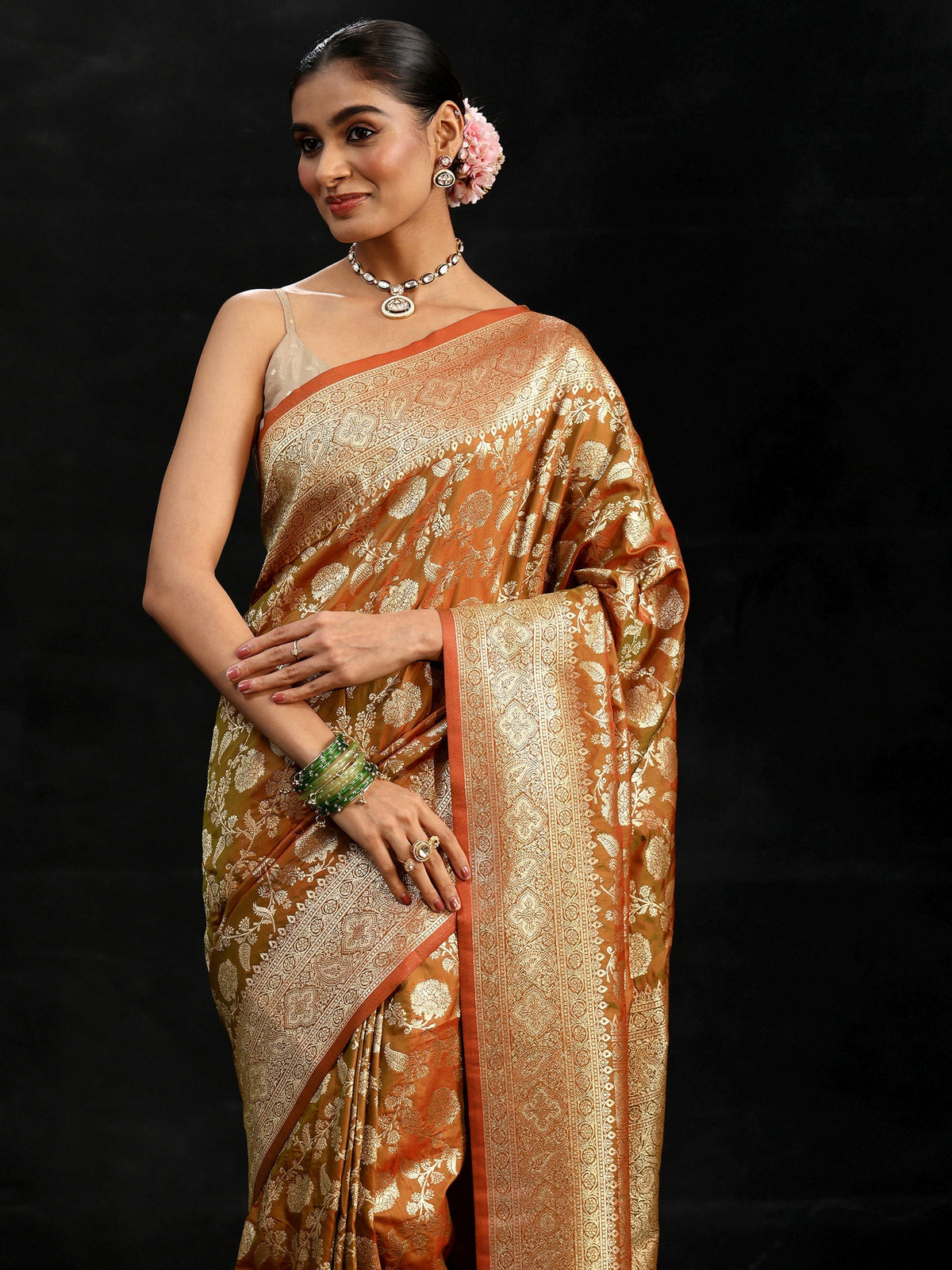 Anouk Rust Brown Banarasi Silk Blend Saree