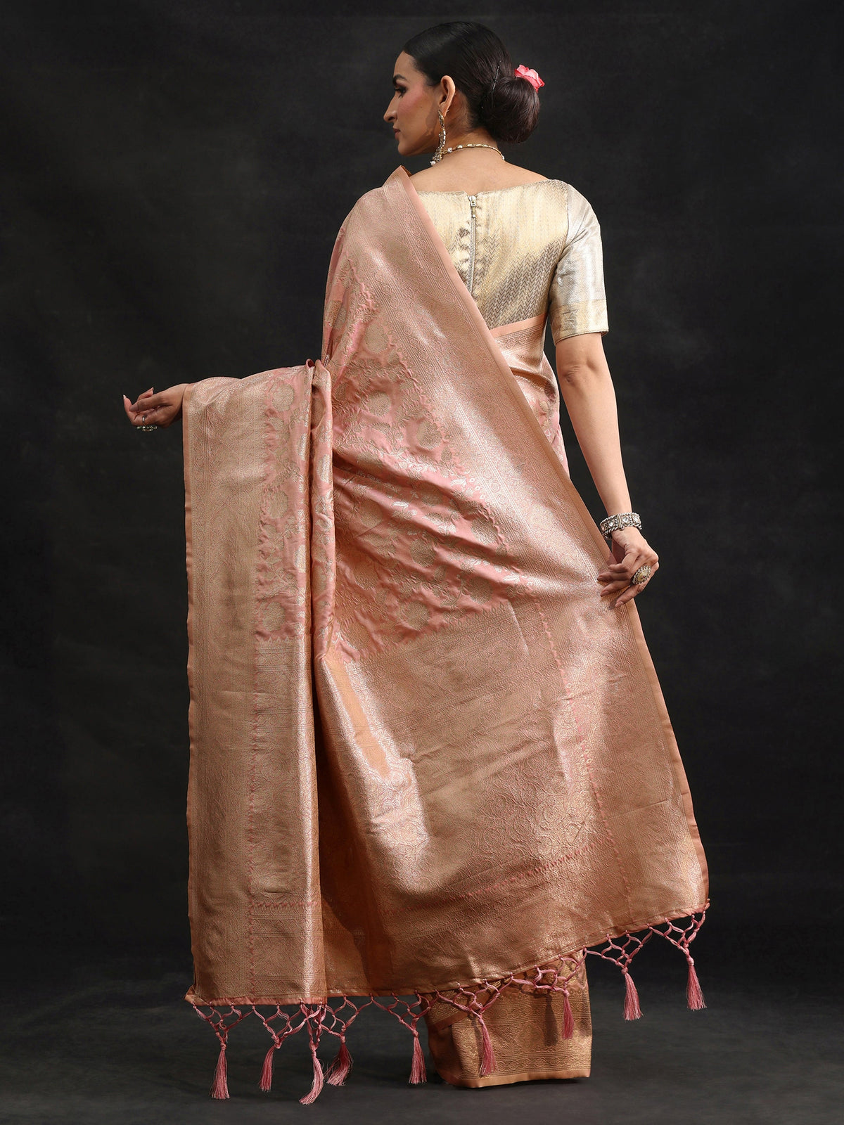 Anouk Baby Pink Banarasi Silk Blend Saree