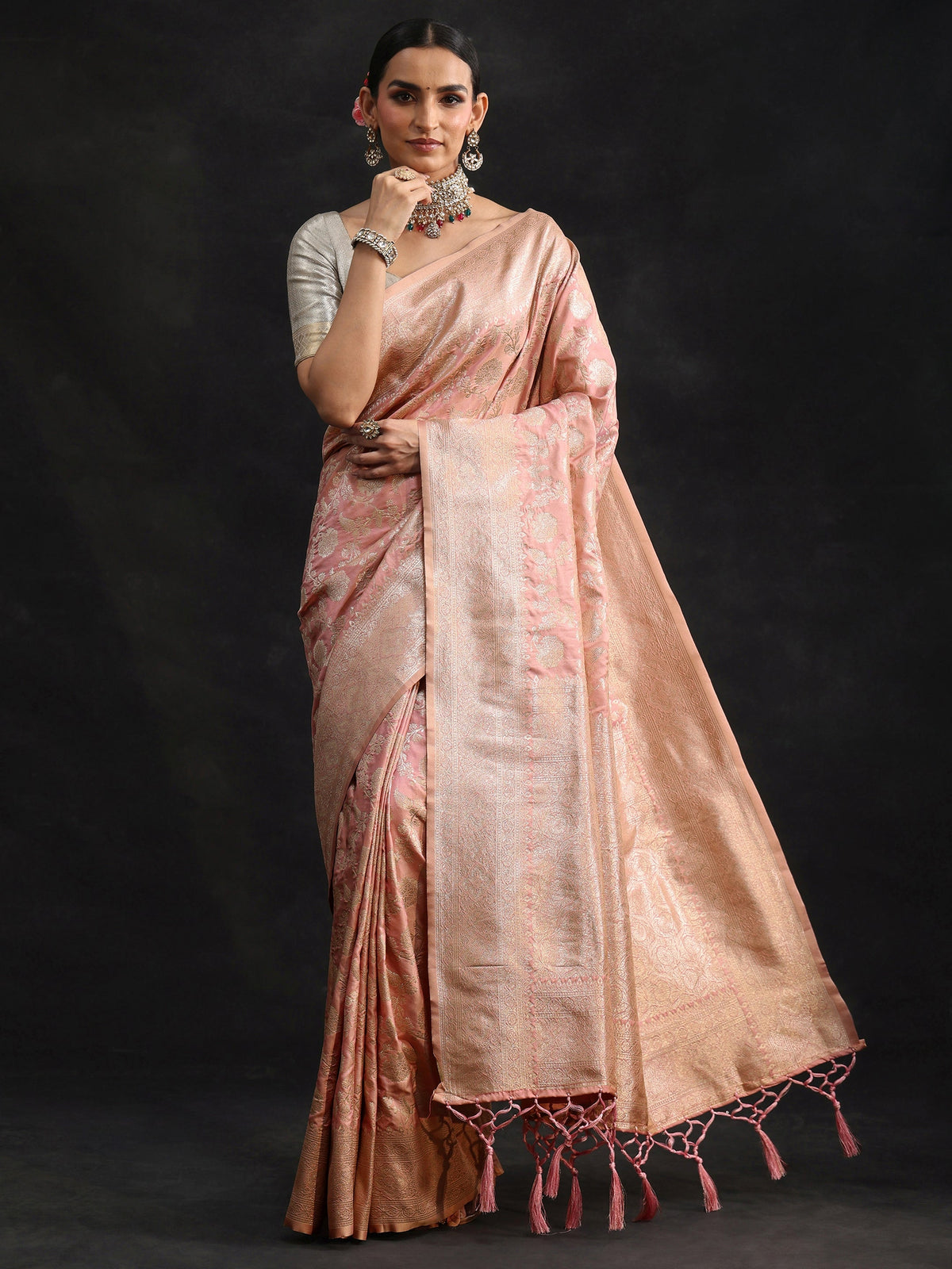 Anouk Baby Pink Banarasi Silk Blend Saree