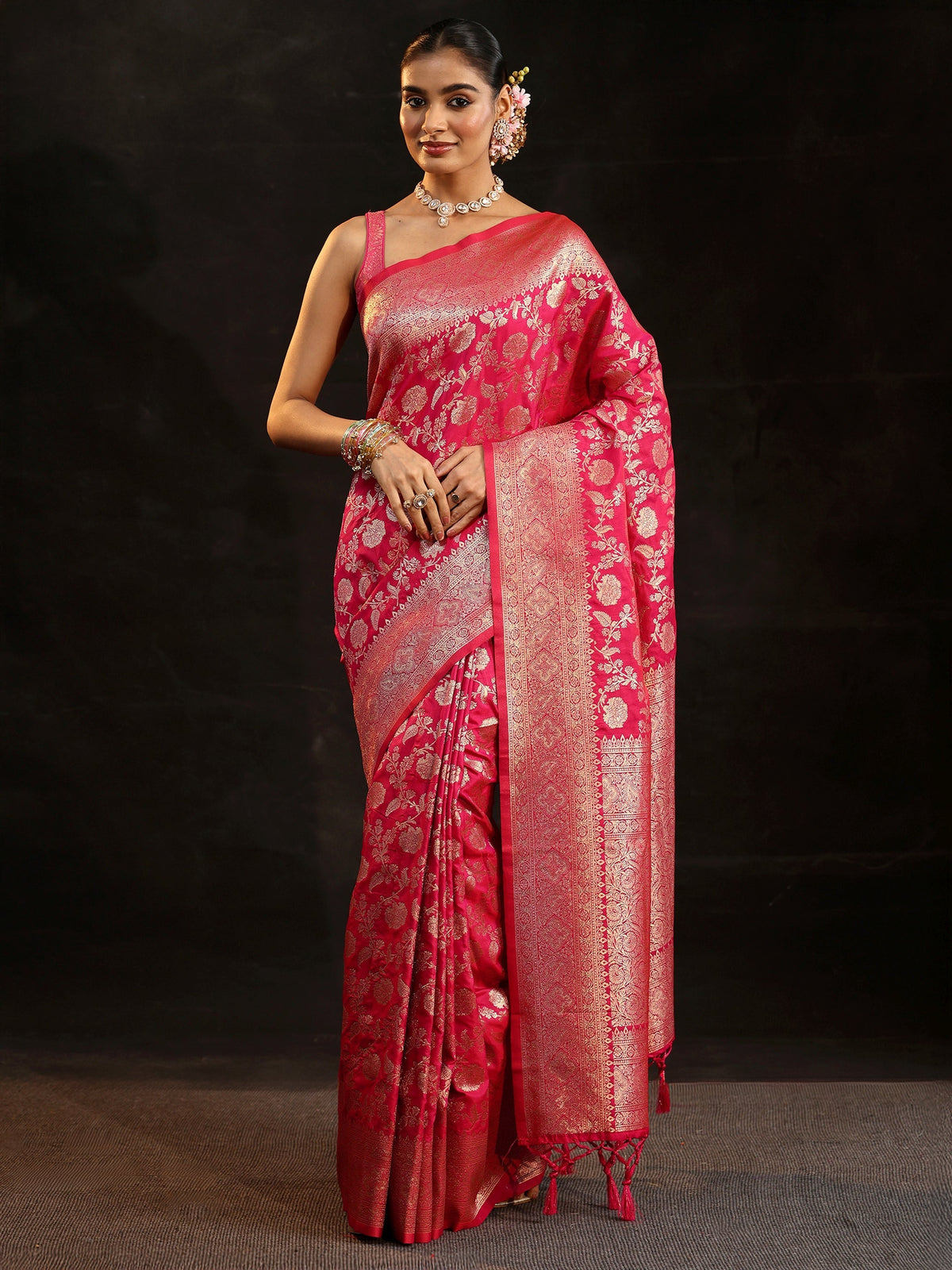 Anouk Rani Pink Banarasi Silk Blend Saree