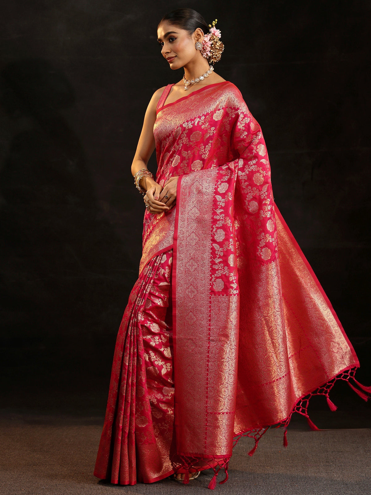 Anouk Rani Pink Banarasi Silk Blend Saree