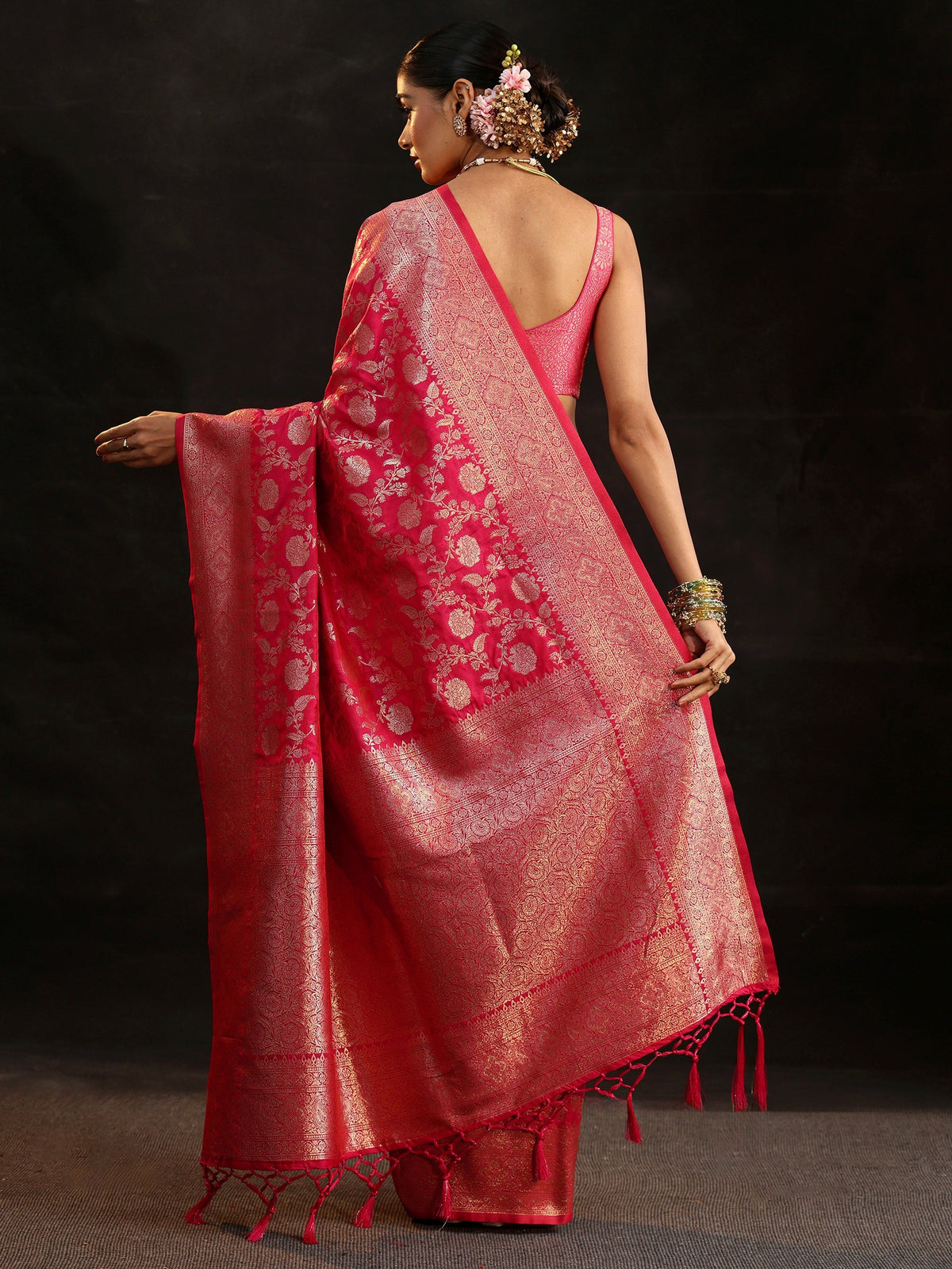 Anouk Rani Pink Banarasi Silk Blend Saree