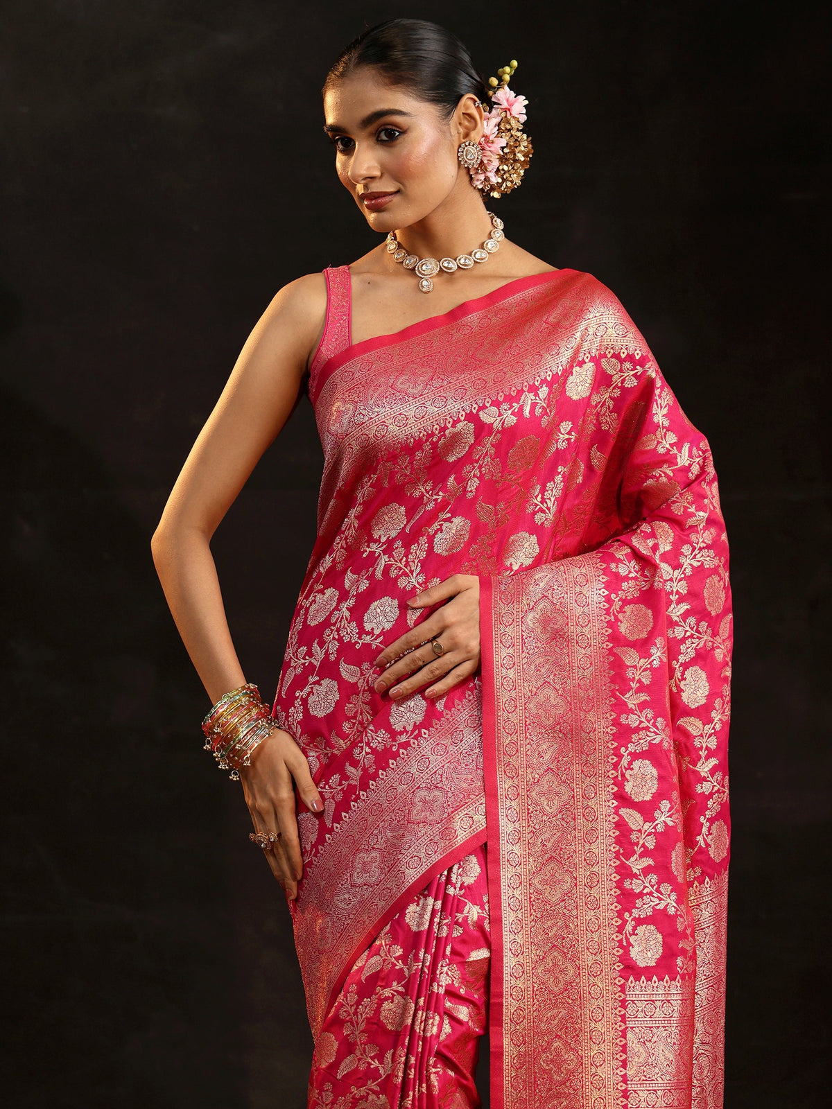 Anouk Rani Pink Banarasi Silk Blend Saree