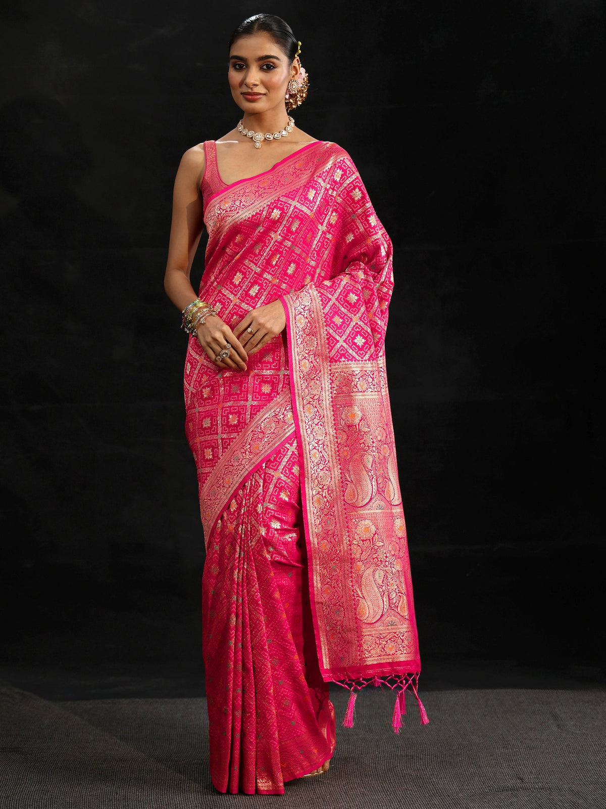 Anouk Rani Pink Gharchola Silk Blend Saree