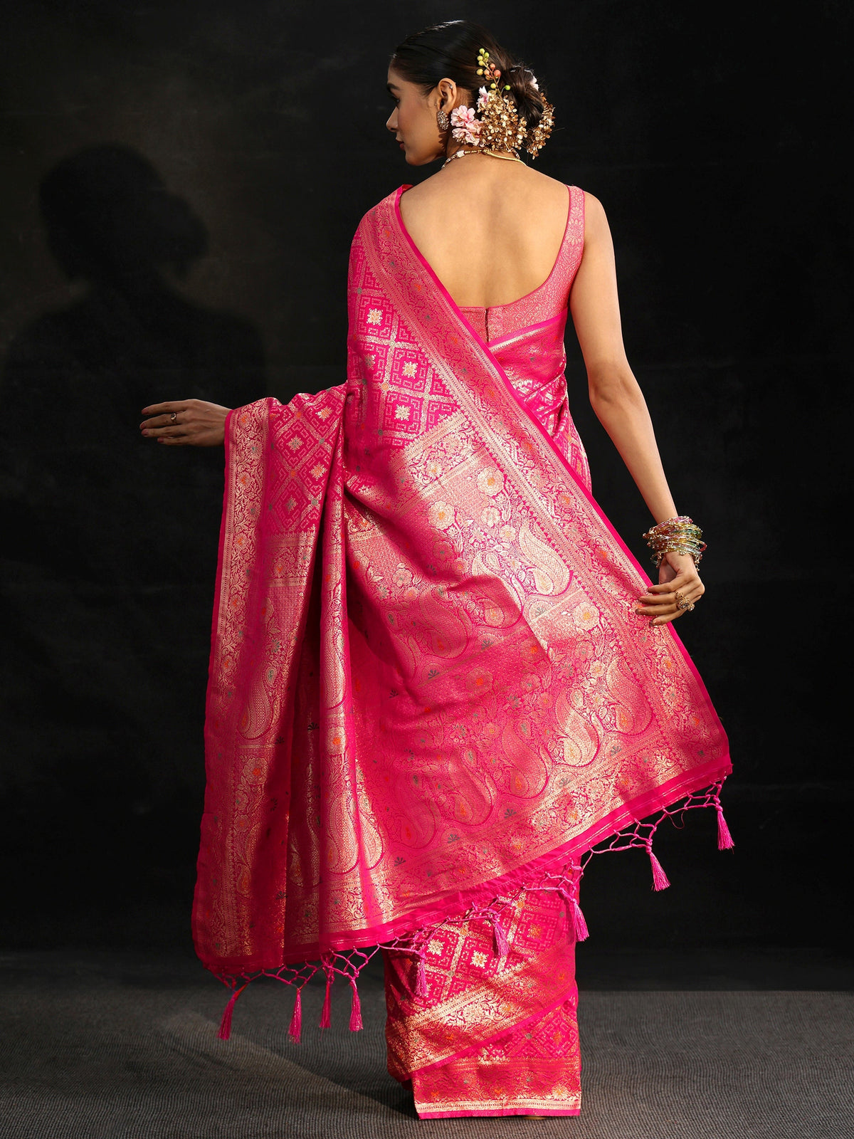 Anouk Rani Pink Gharchola Silk Blend Saree