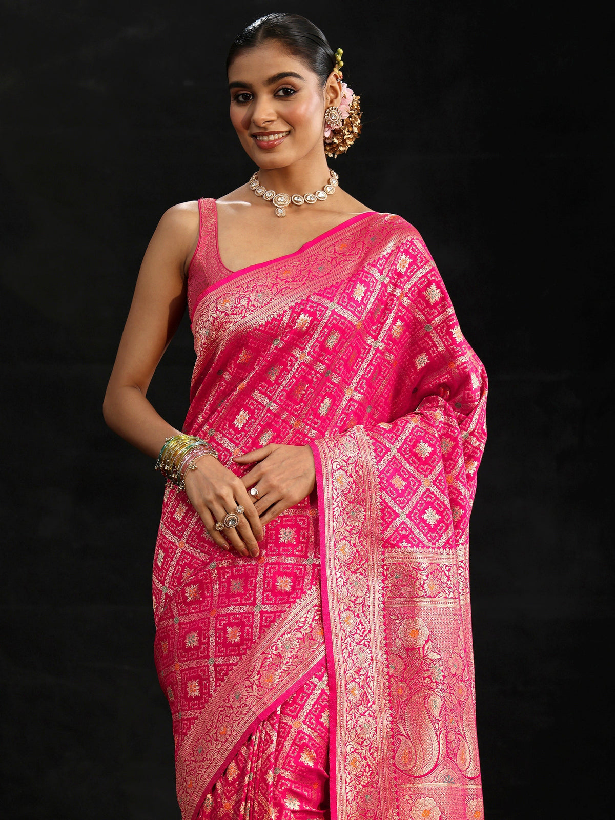 Anouk Rani Pink Gharchola Silk Blend Saree