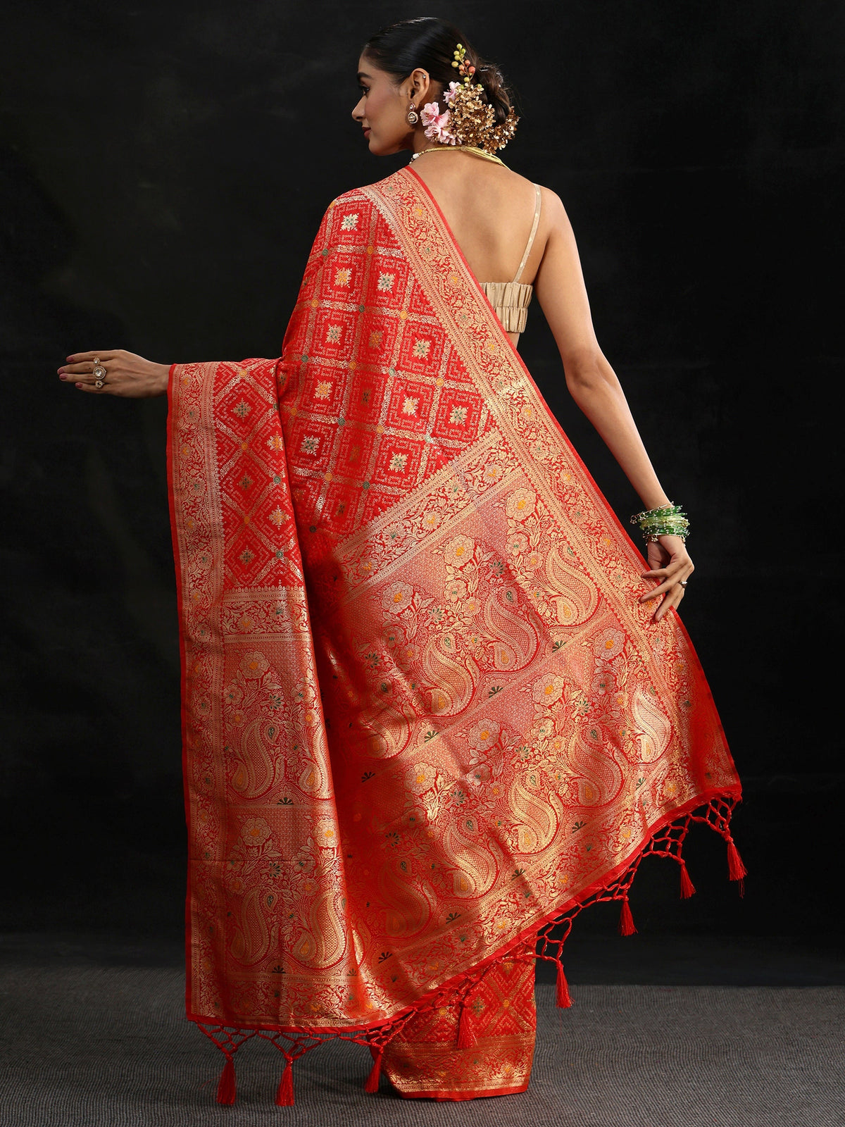 Anouk Vermilion Red Gharchola Silk Blend Saree